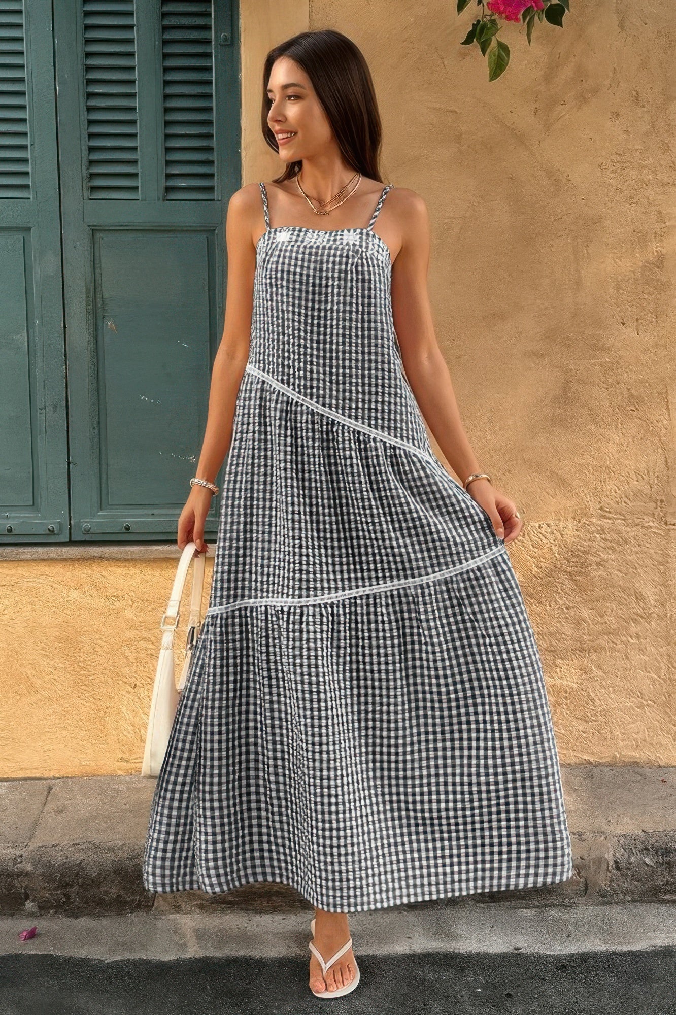 Suspenders Plaid Color Block A Line Dress  Shop One Place