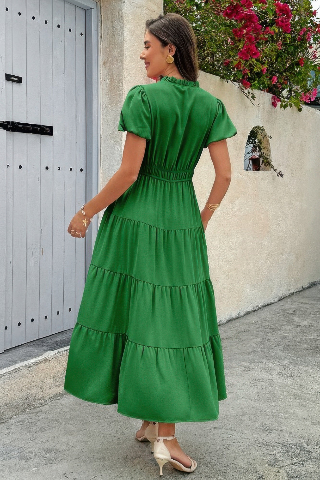 Solid V Neck Color Block Elastic Waist Dress  Shop One Place