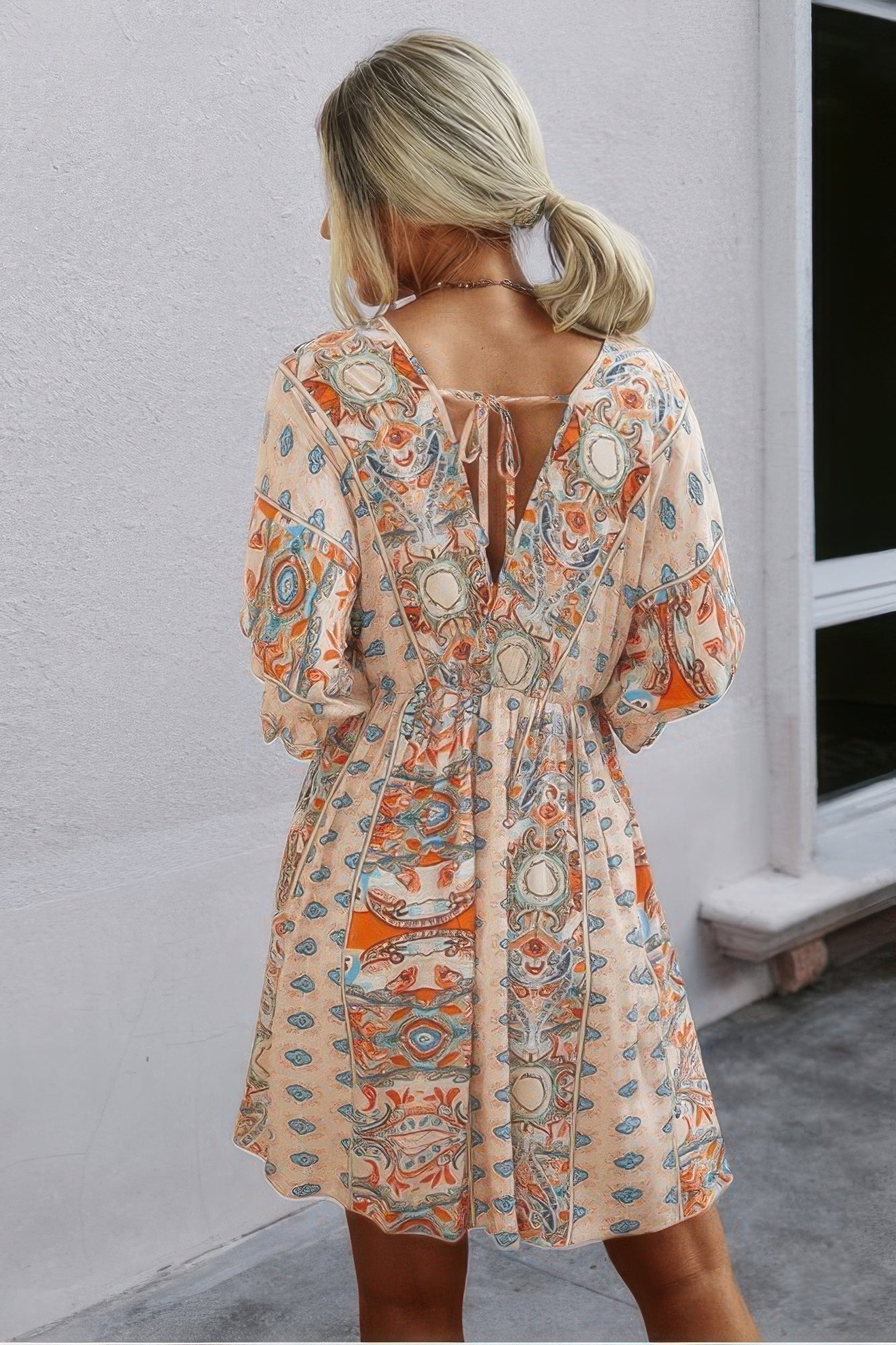 V Neck Half Sleeve Graphic Swing Dress  Shop One Place