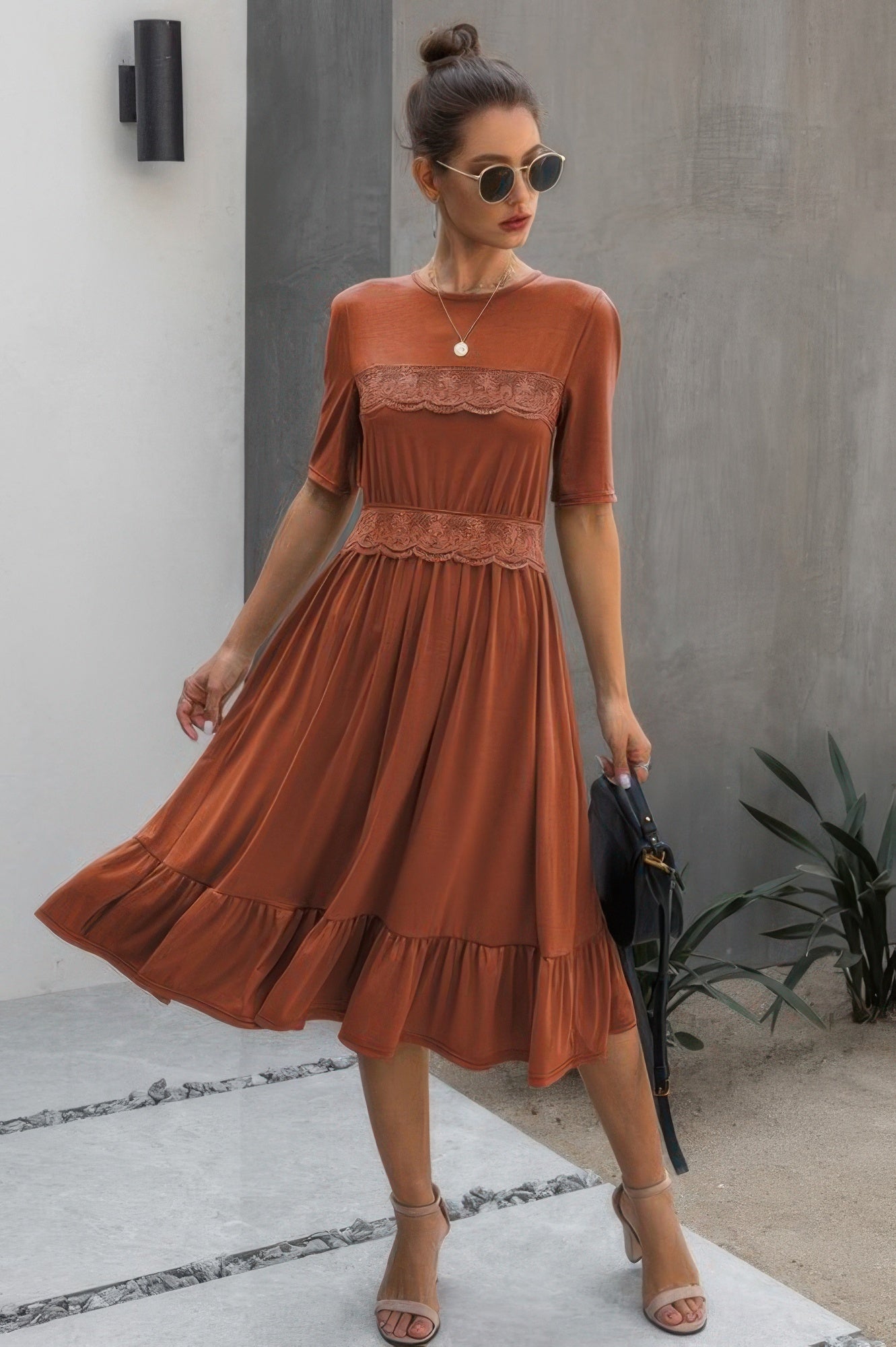 Ruffled Lace Midi Swing Dress  Shop One Place