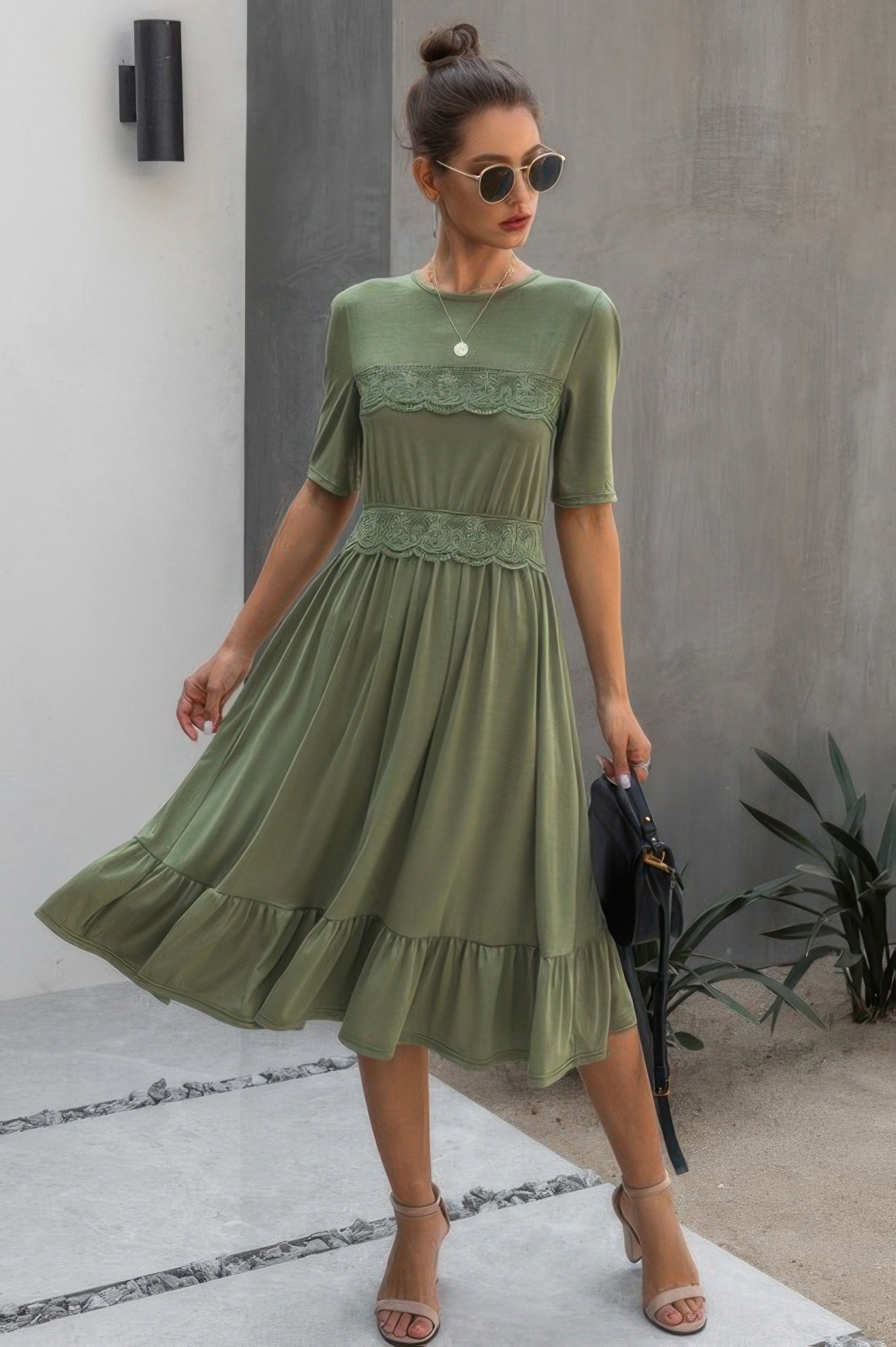 Ruffled Lace Midi Swing Dress  Shop One Place