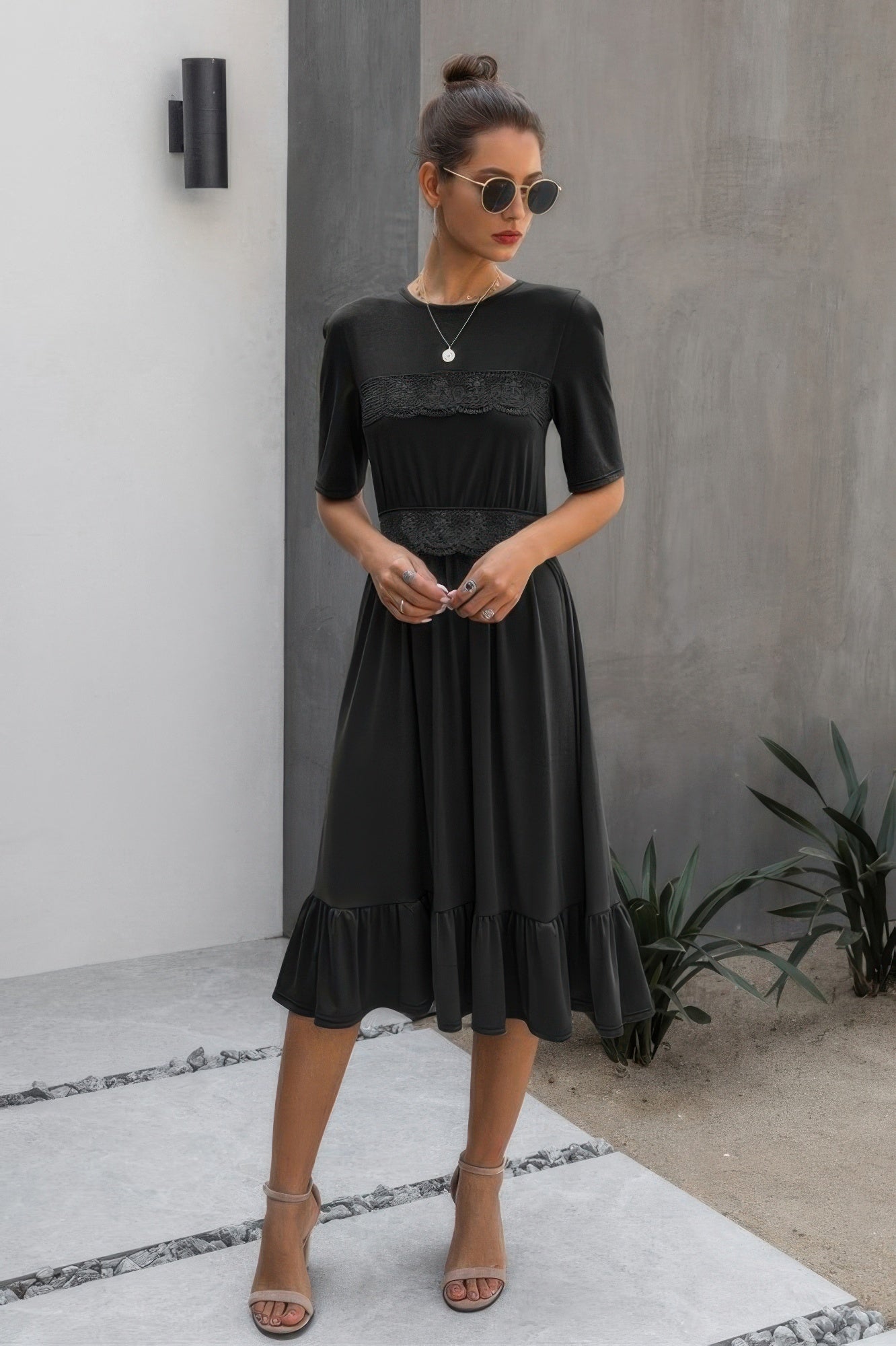 Ruffled Lace Midi Swing Dress  Shop One Place
