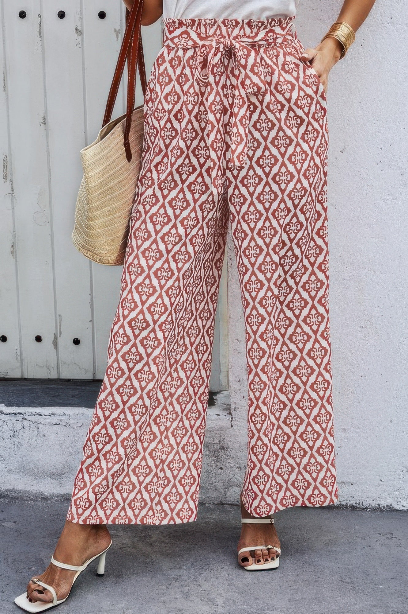 Elastic Waist Belt Pockets Wide Leg Pant  Shop One Place