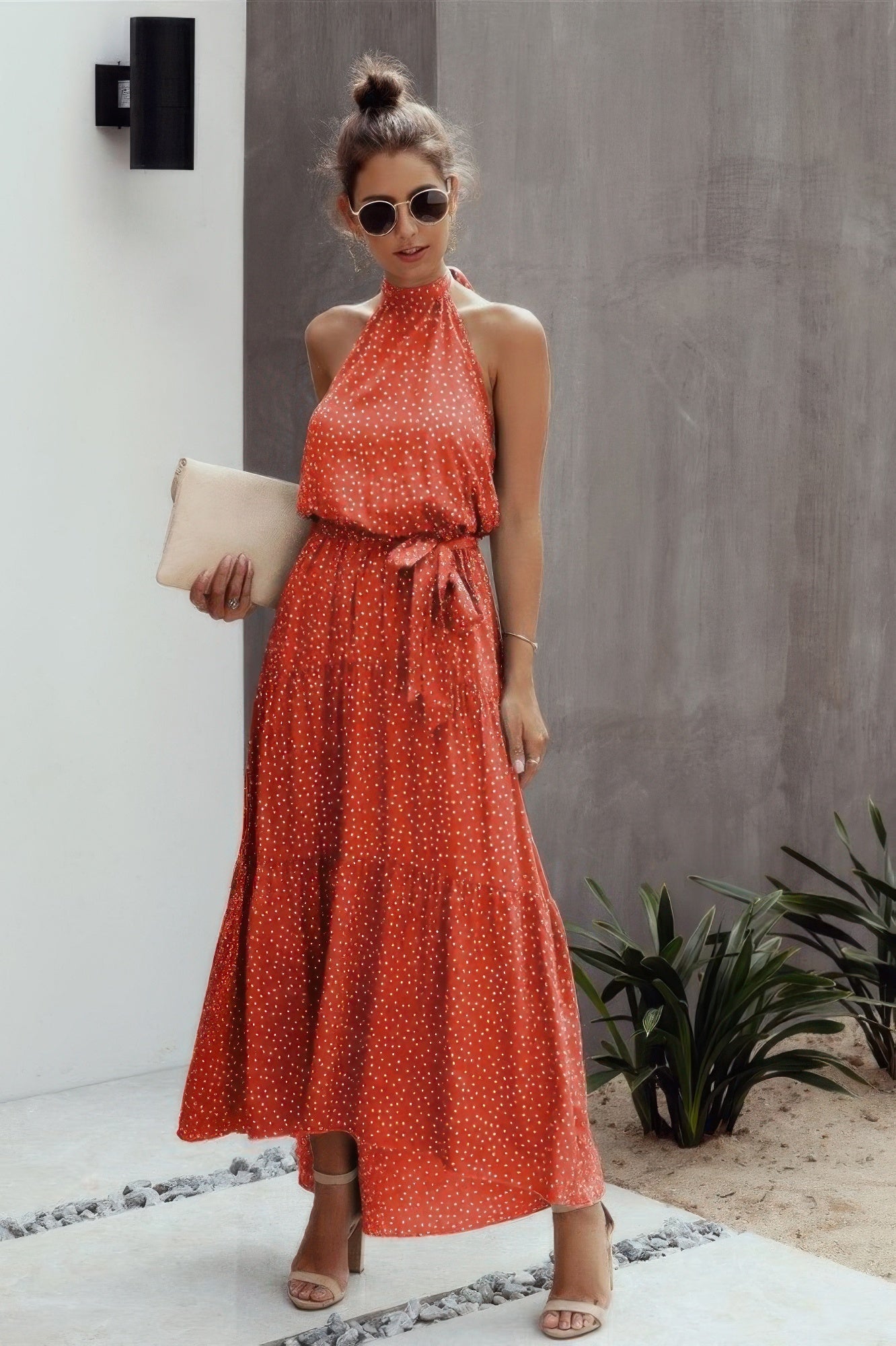 Halter Neck Polka Dot Swing Dress  Shop One Place