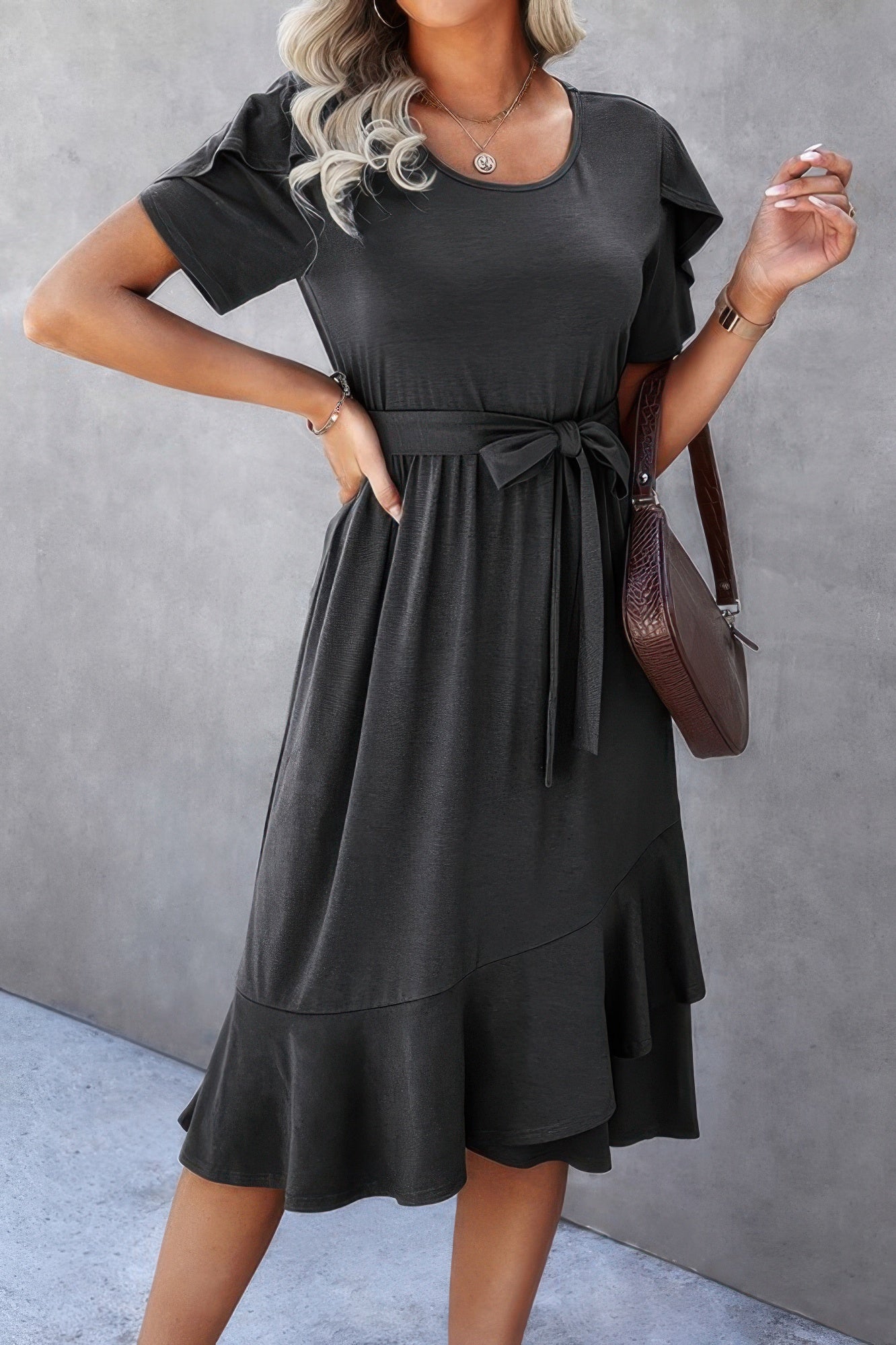Scoop Neck Short Sleeve Solid Dress  Shop One Place