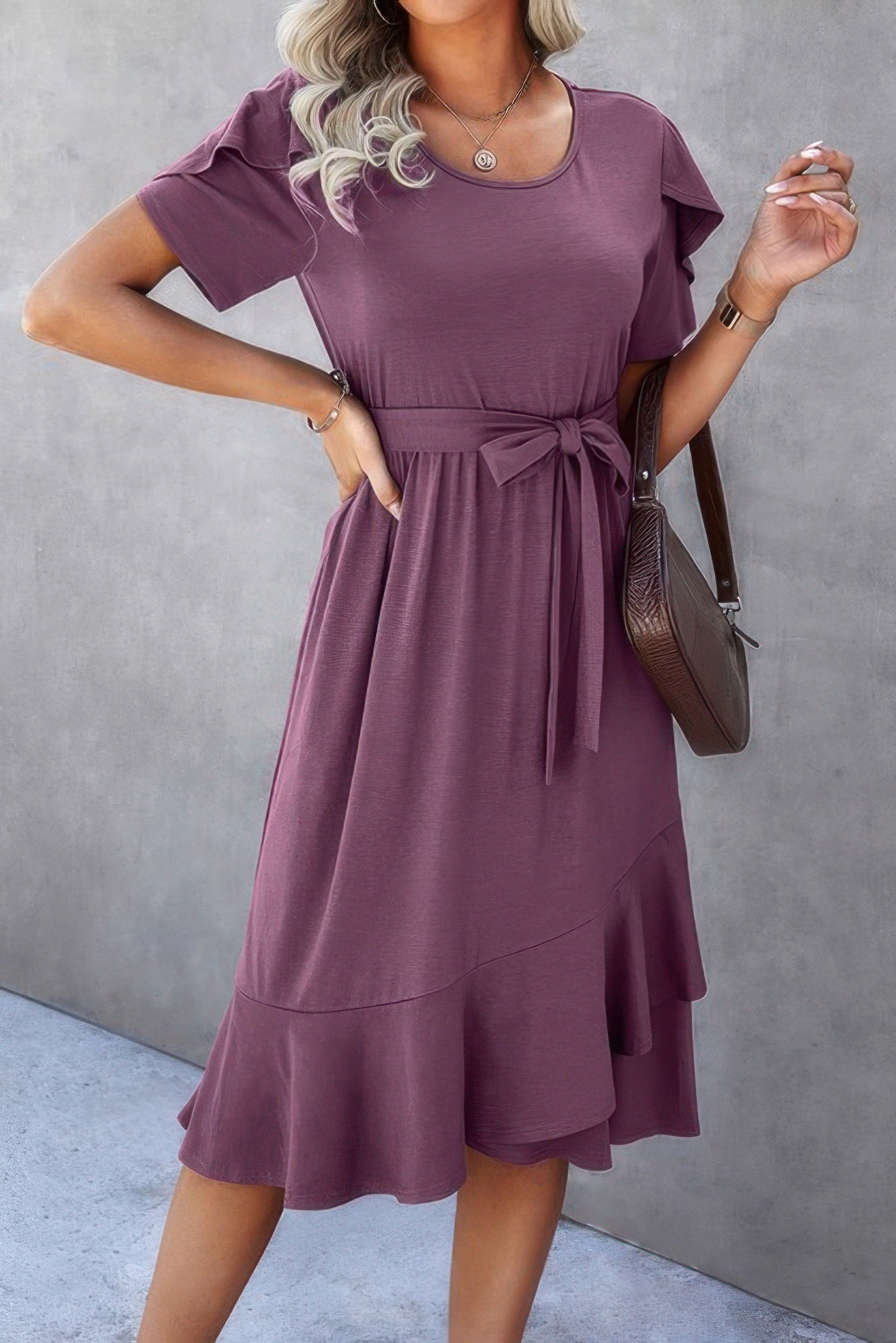Scoop Neck Short Sleeve Solid Dress  Shop One Place