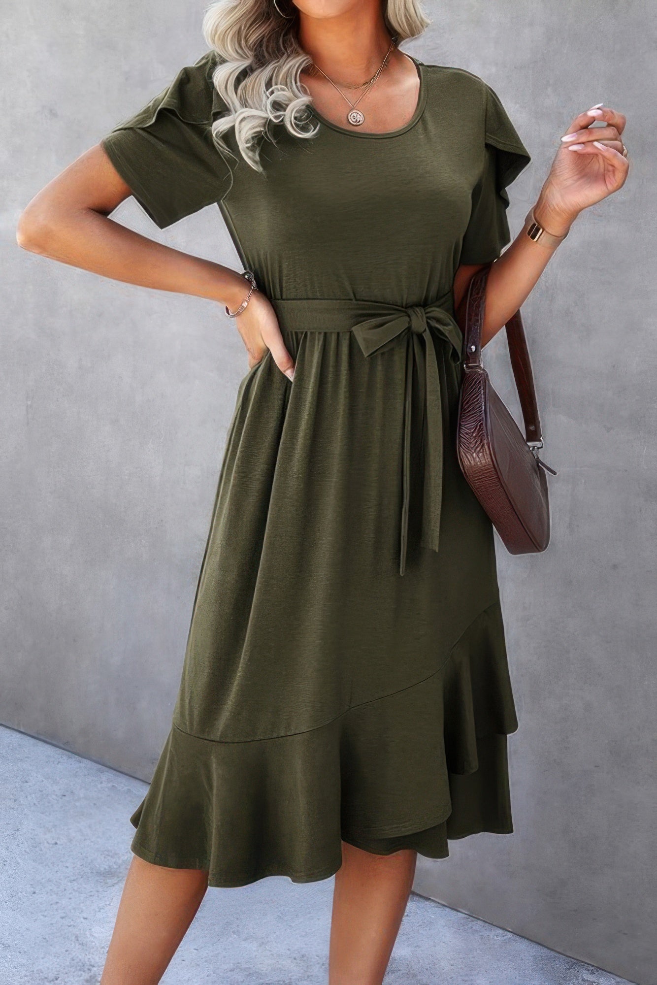 Scoop Neck Short Sleeve Solid Dress  Shop One Place