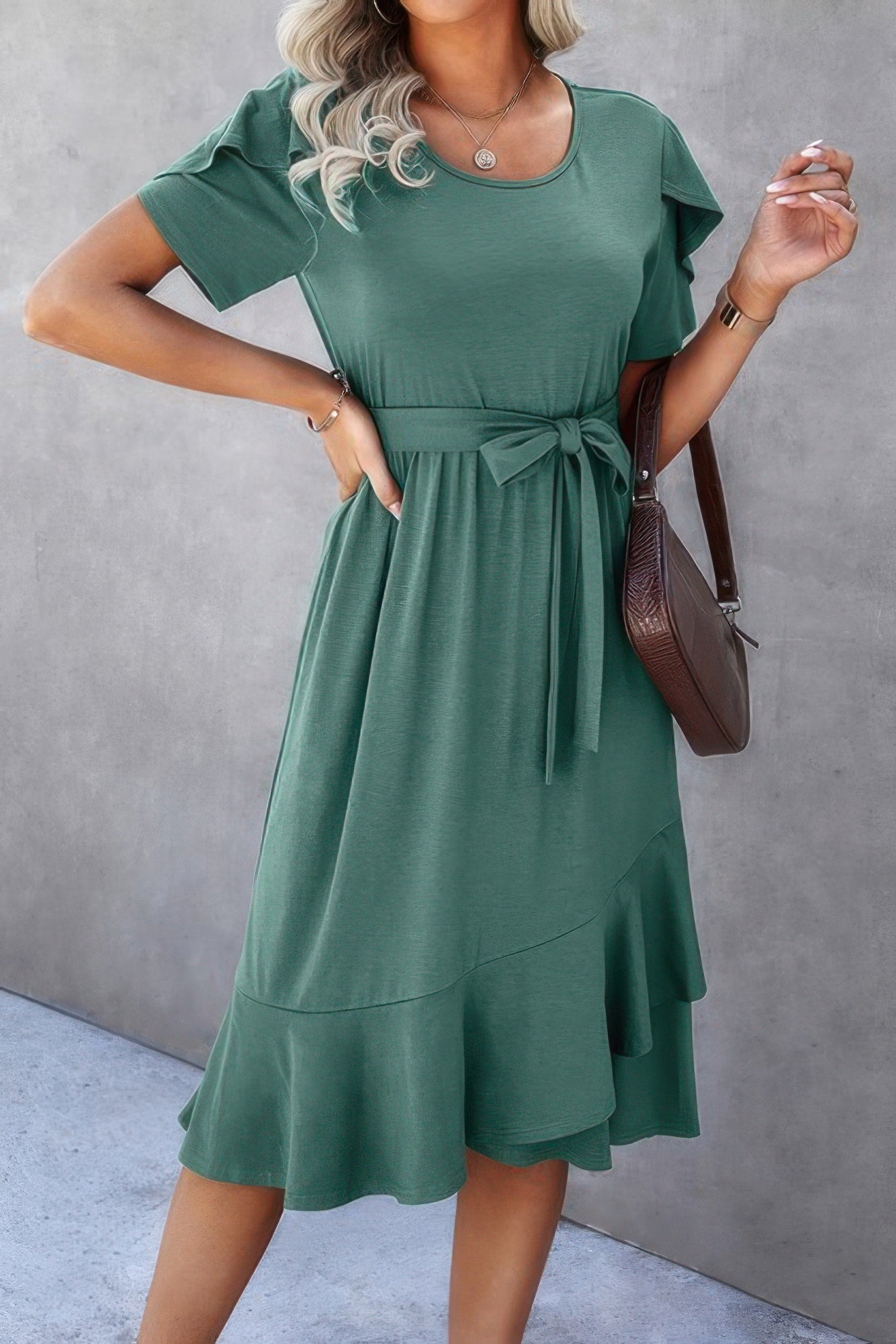 Scoop Neck Short Sleeve Solid Dress  Shop One Place