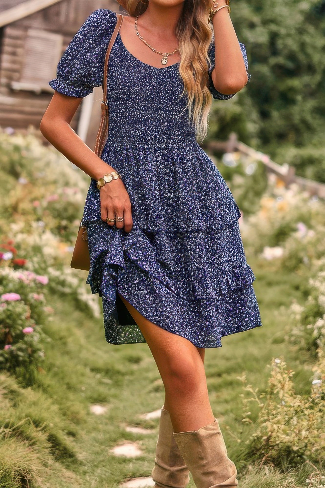 Floral Print Fit Short Sleeve A Line Dress  Shop One Place