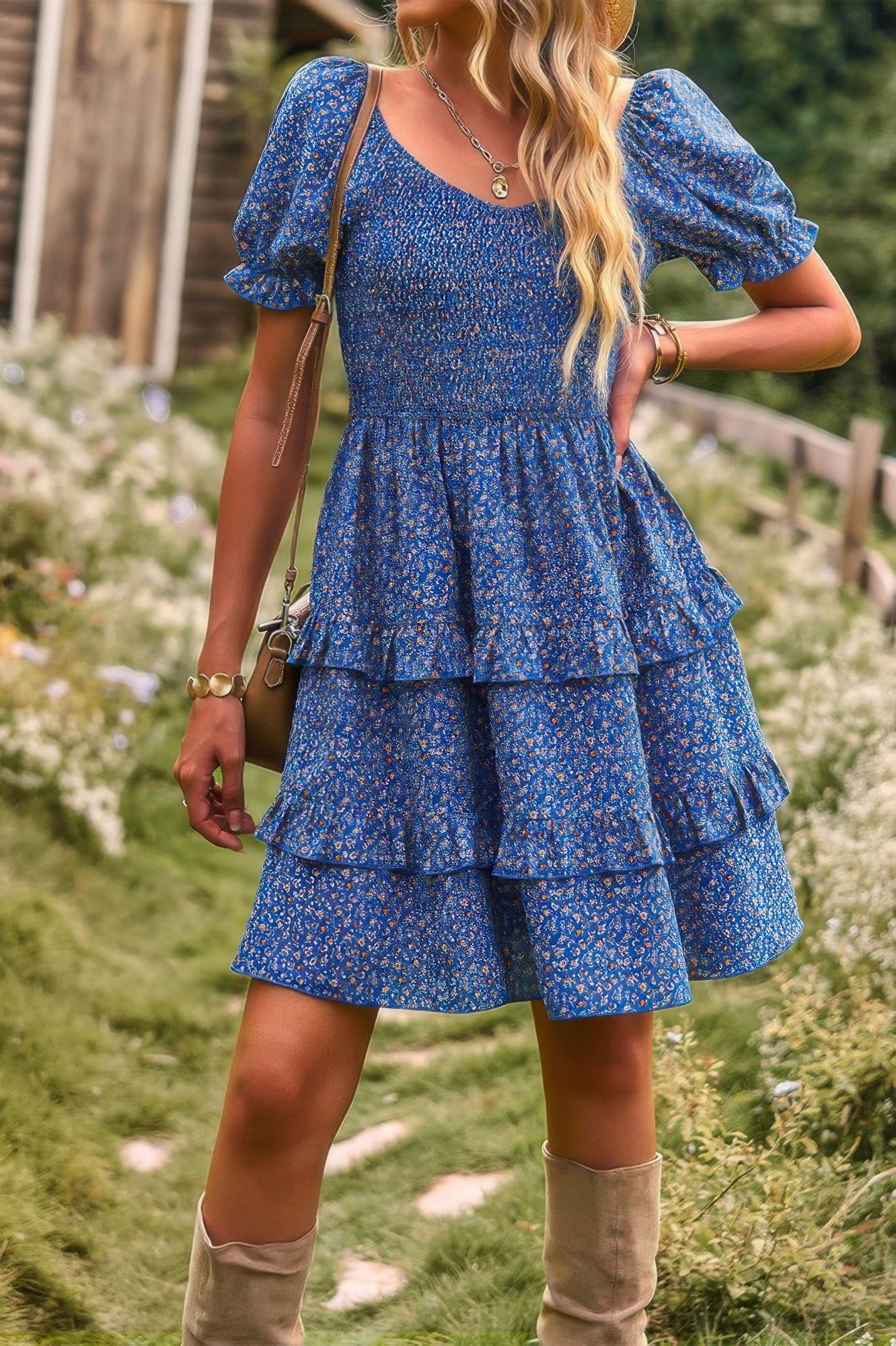 Floral Print Fit Short Sleeve A Line Dress  Shop One Place