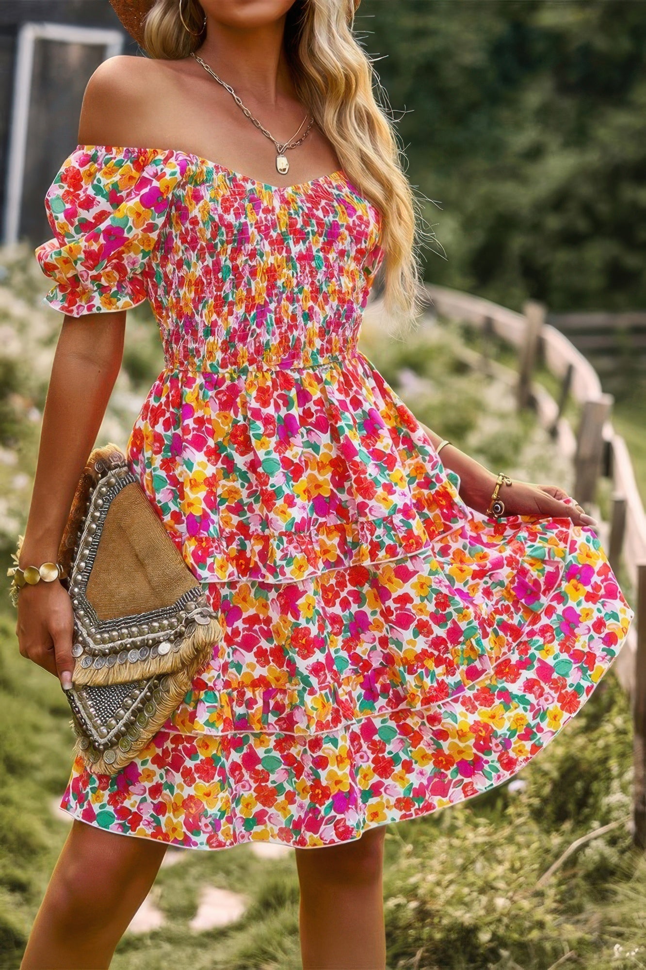 Floral Print Fit Short Sleeve A Line Dress  Shop One Place