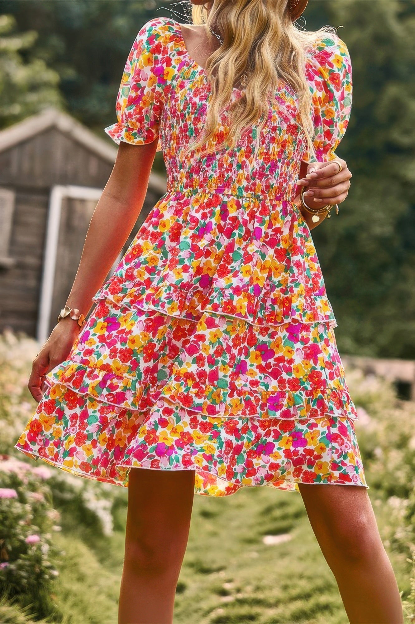 Floral Print Fit Short Sleeve A Line Dress  Shop One Place