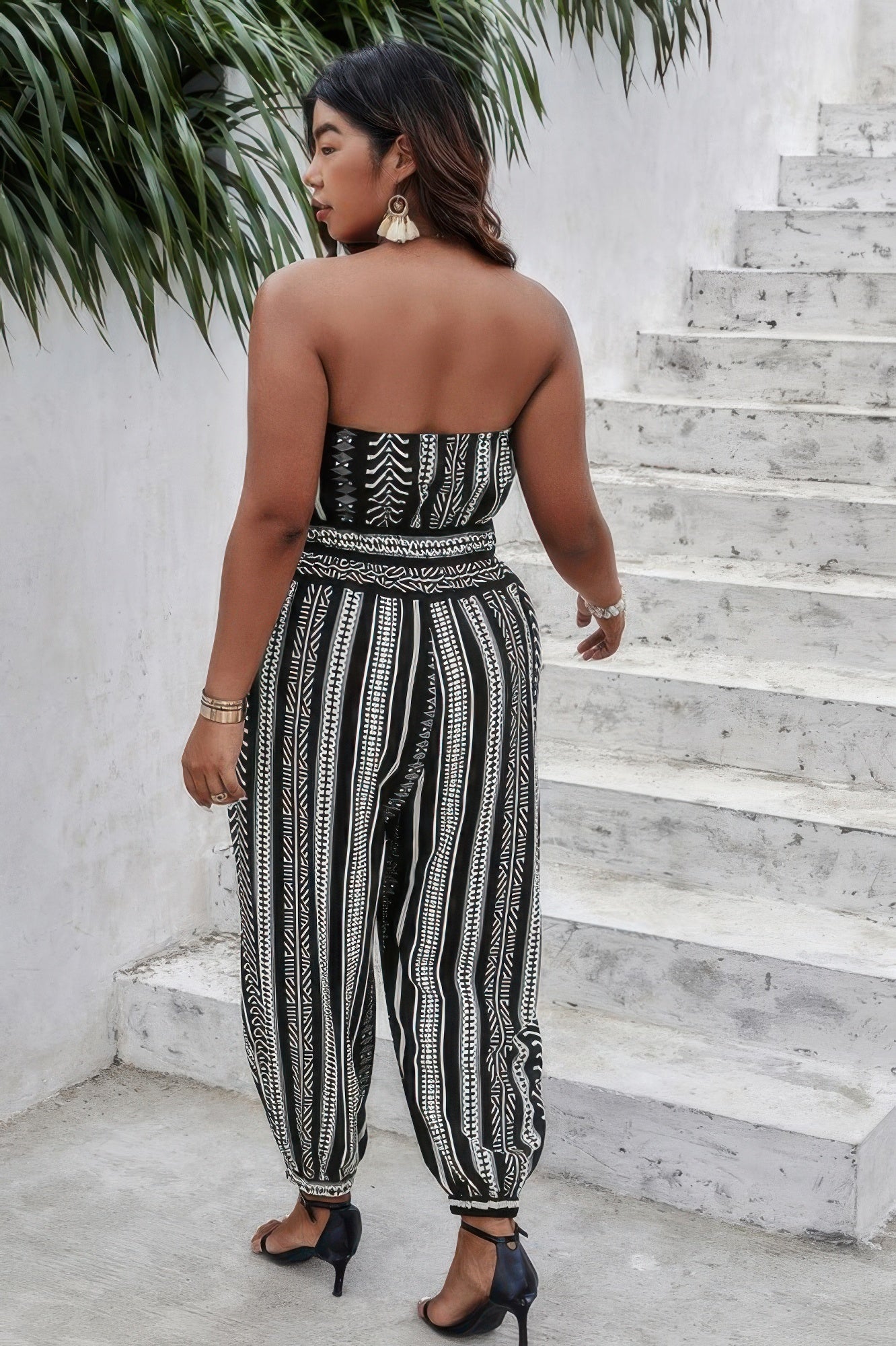 Plus Size Print Off Shoulder Sleeveless Jumpsuit  Shop One Place