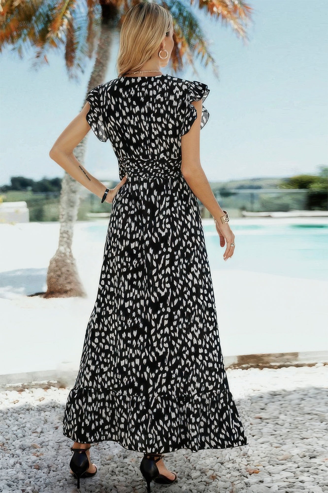 Sleeveless Tie Waist Surplice Wrap Leopard Dress  Shop One Place