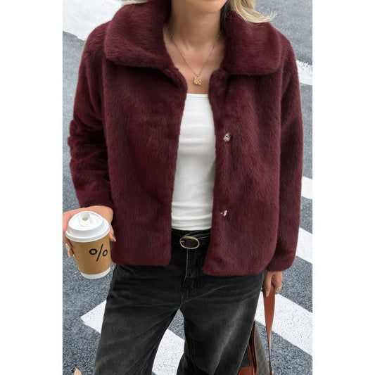 Solid Button Faux Fur Crop Jacket  Shop One Place
