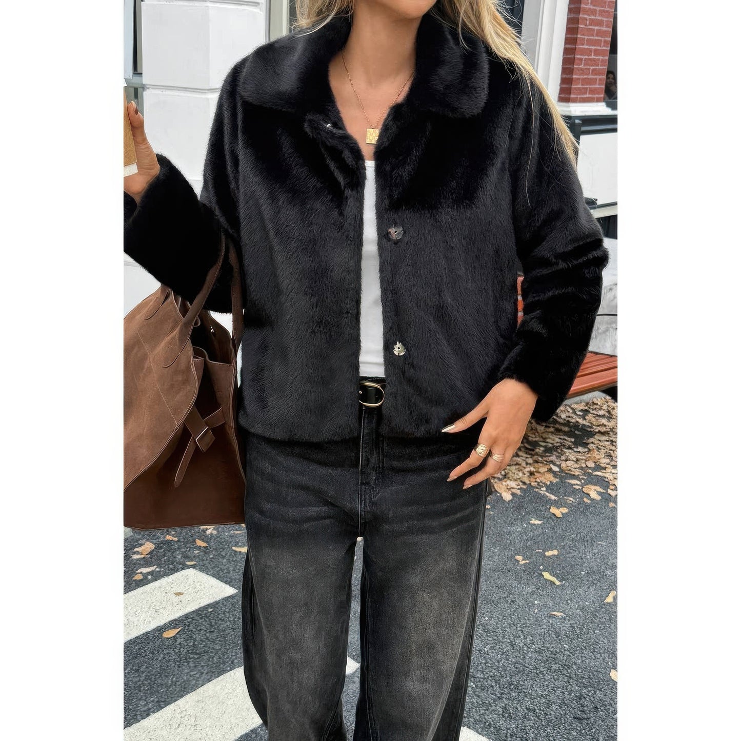 Solid Button Faux Fur Crop Jacket  Shop One Place