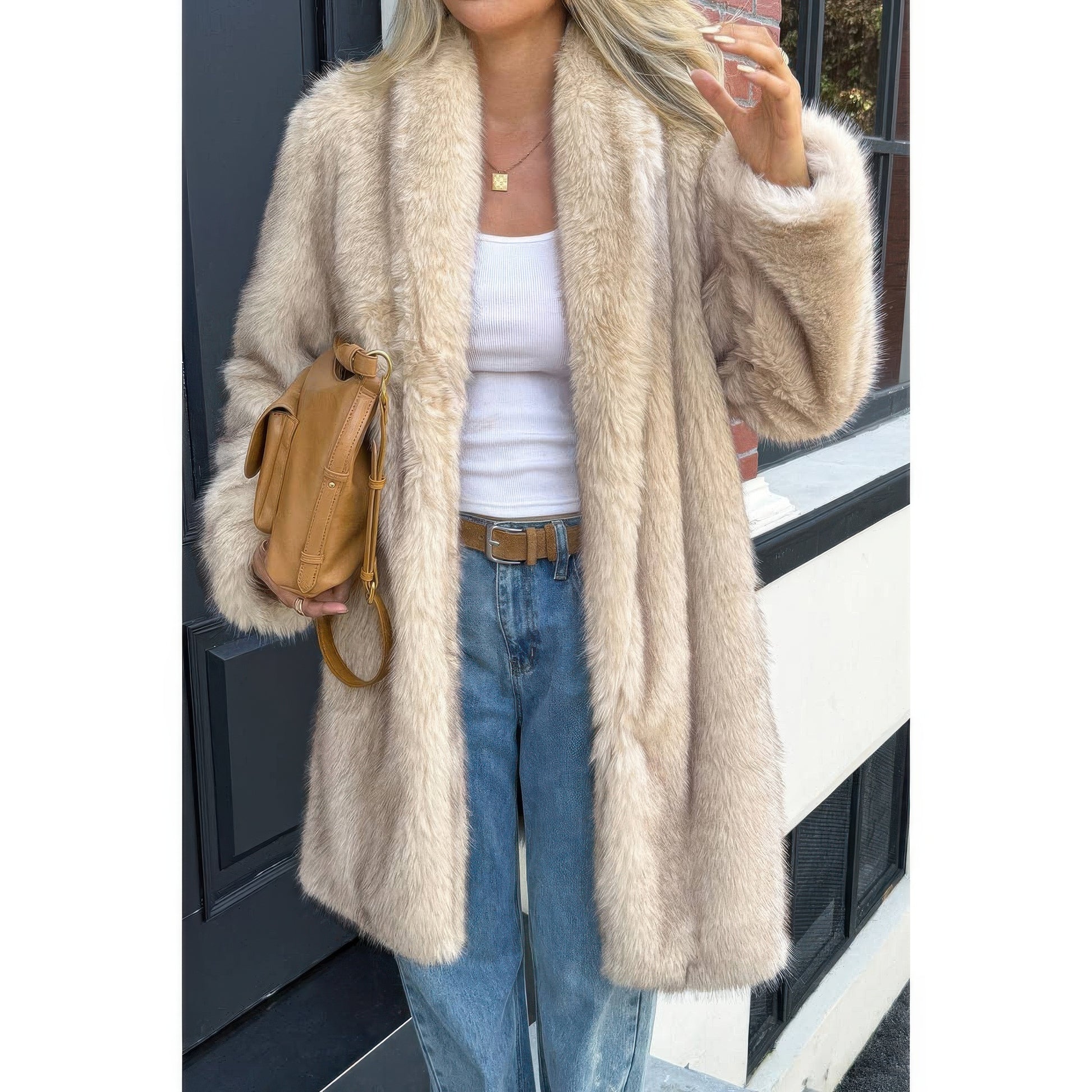 Solid Fluffy Faux Fur Shaggy Long Body Outwear  Shop One Place