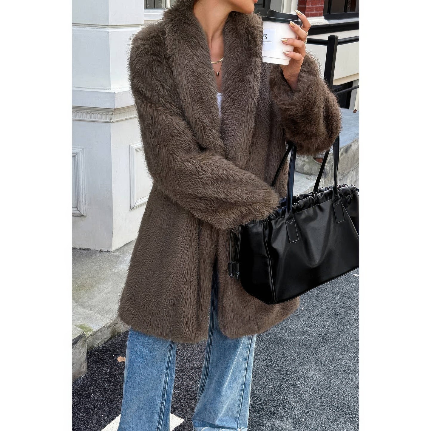 Solid Fluffy Faux Fur Shaggy Long Body Outwear  Shop One Place