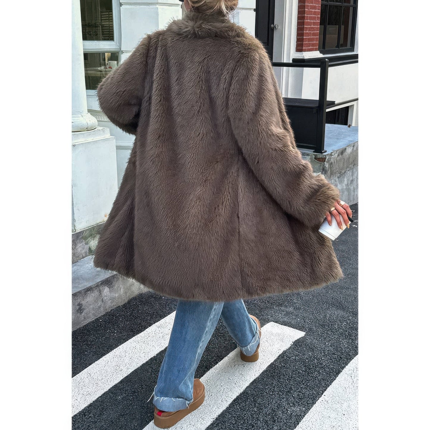 Solid Fluffy Faux Fur Shaggy Long Body Outwear  Shop One Place