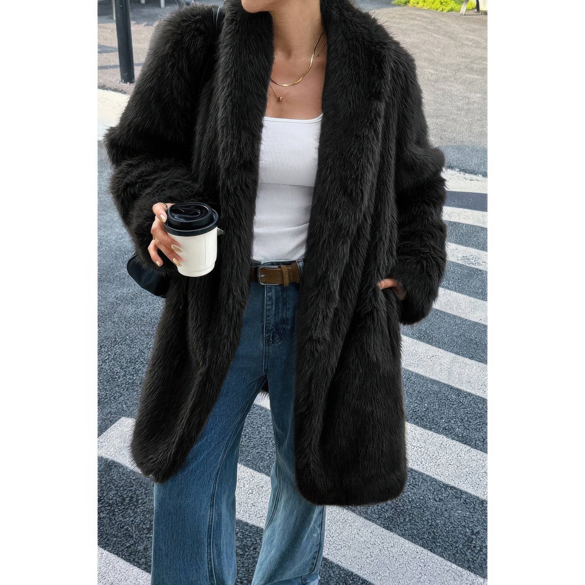 Solid Fluffy Faux Fur Shaggy Long Body Outwear  Shop One Place