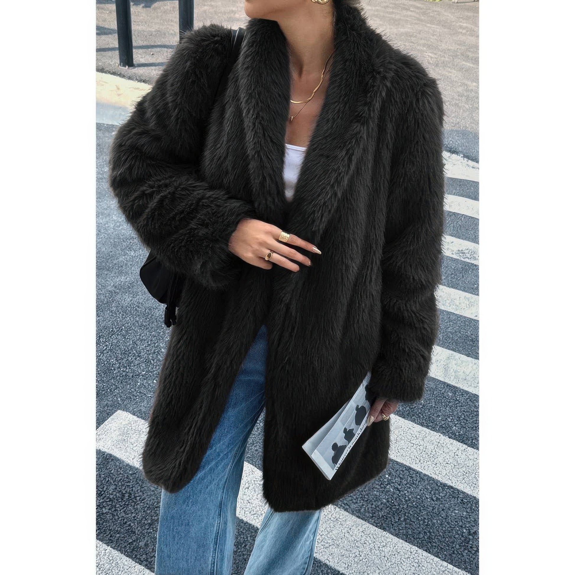 Solid Fluffy Faux Fur Shaggy Long Body Outwear  Shop One Place