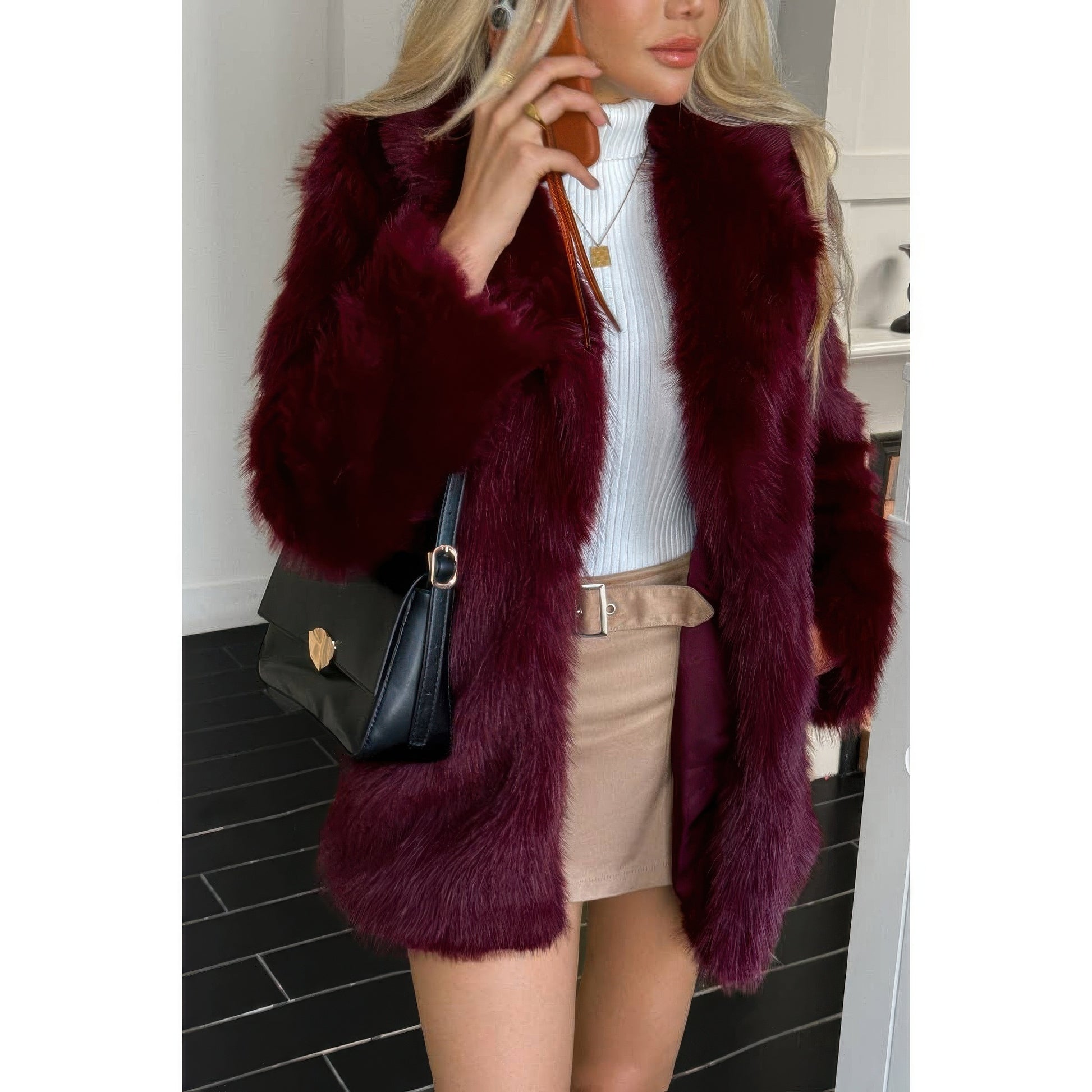 Faux Fur Fuzzy Fleece Lapel Open Front Coat  Shop One Place