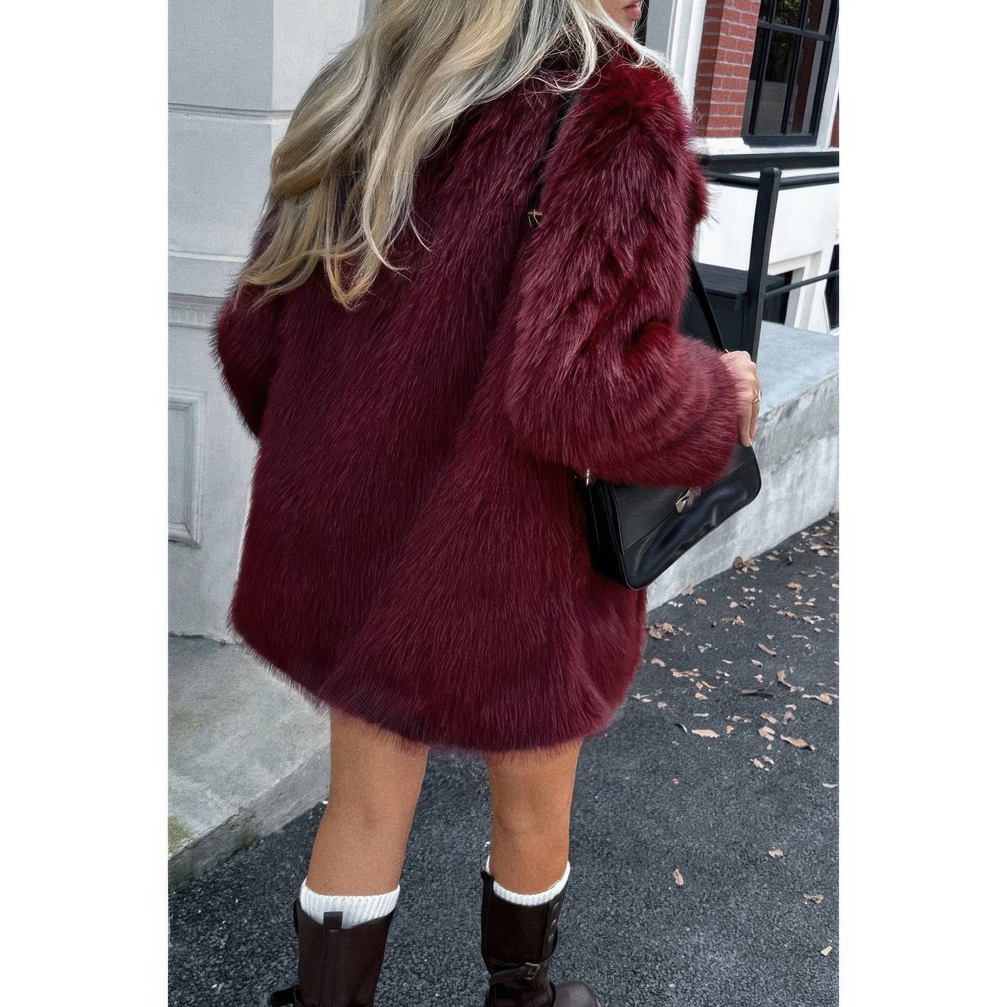Faux Fur Fuzzy Fleece Lapel Open Front Coat  Shop One Place