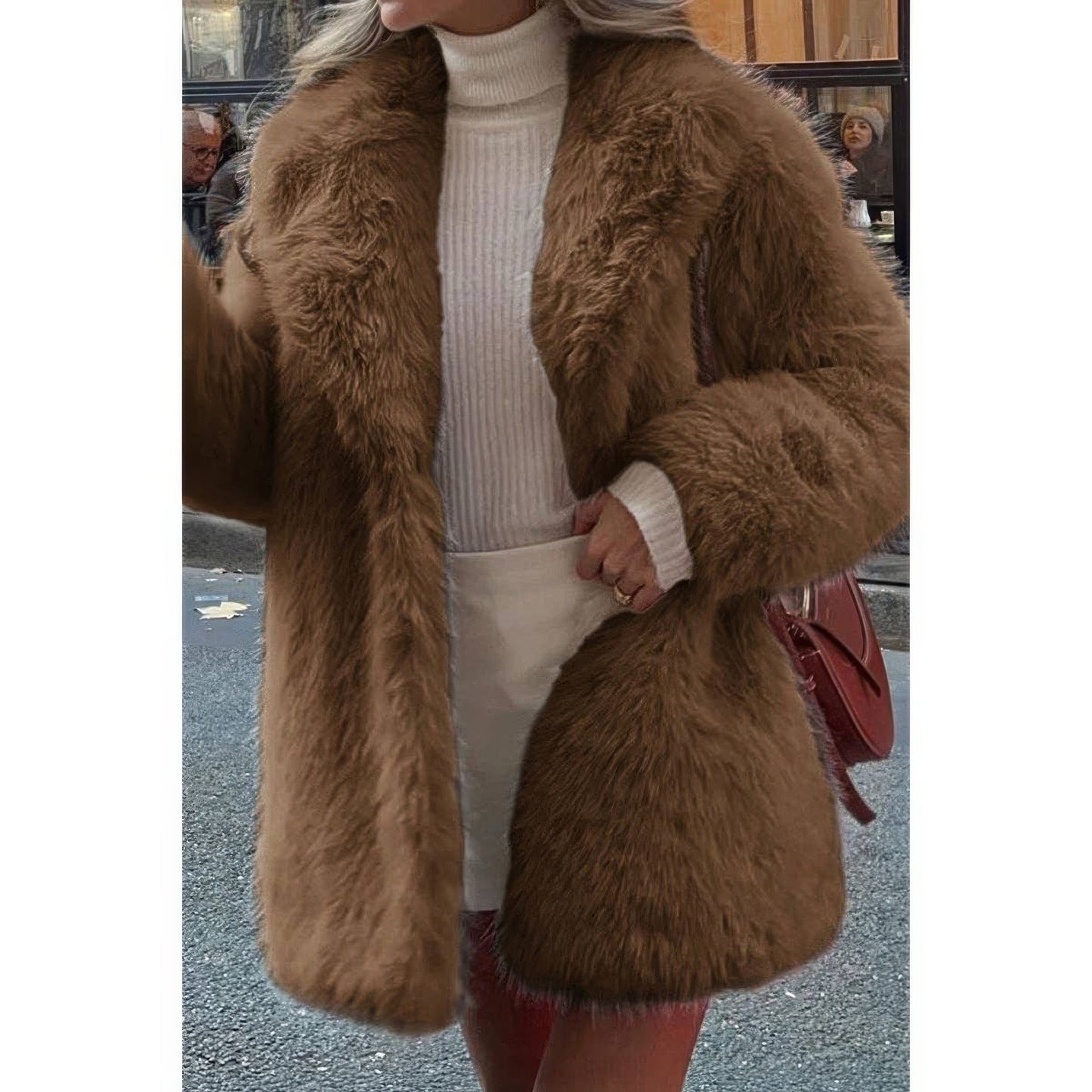 Faux Fur Fuzzy Fleece Lapel Open Front Coat  Shop One Place