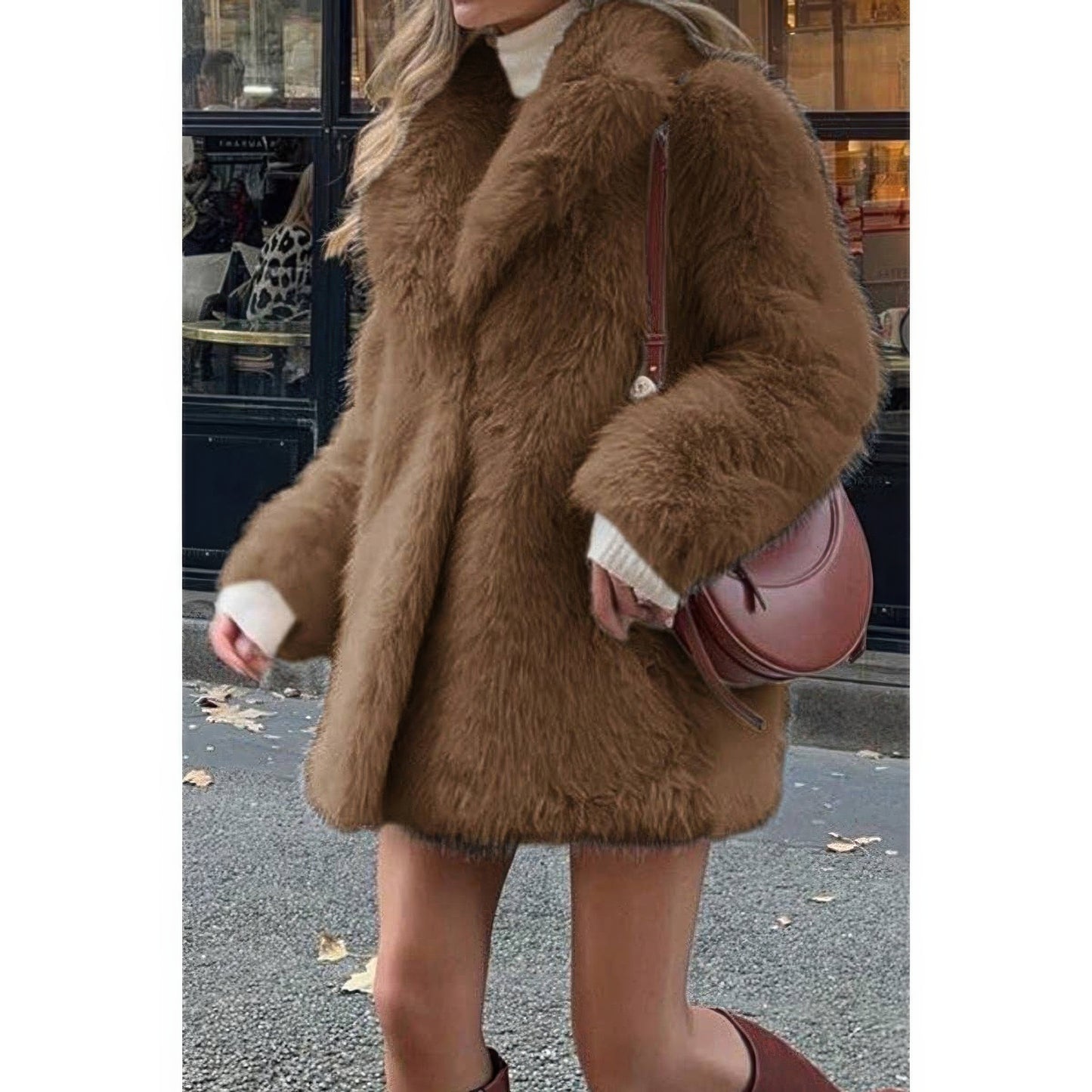 Faux Fur Fuzzy Fleece Lapel Open Front Coat  Shop One Place
