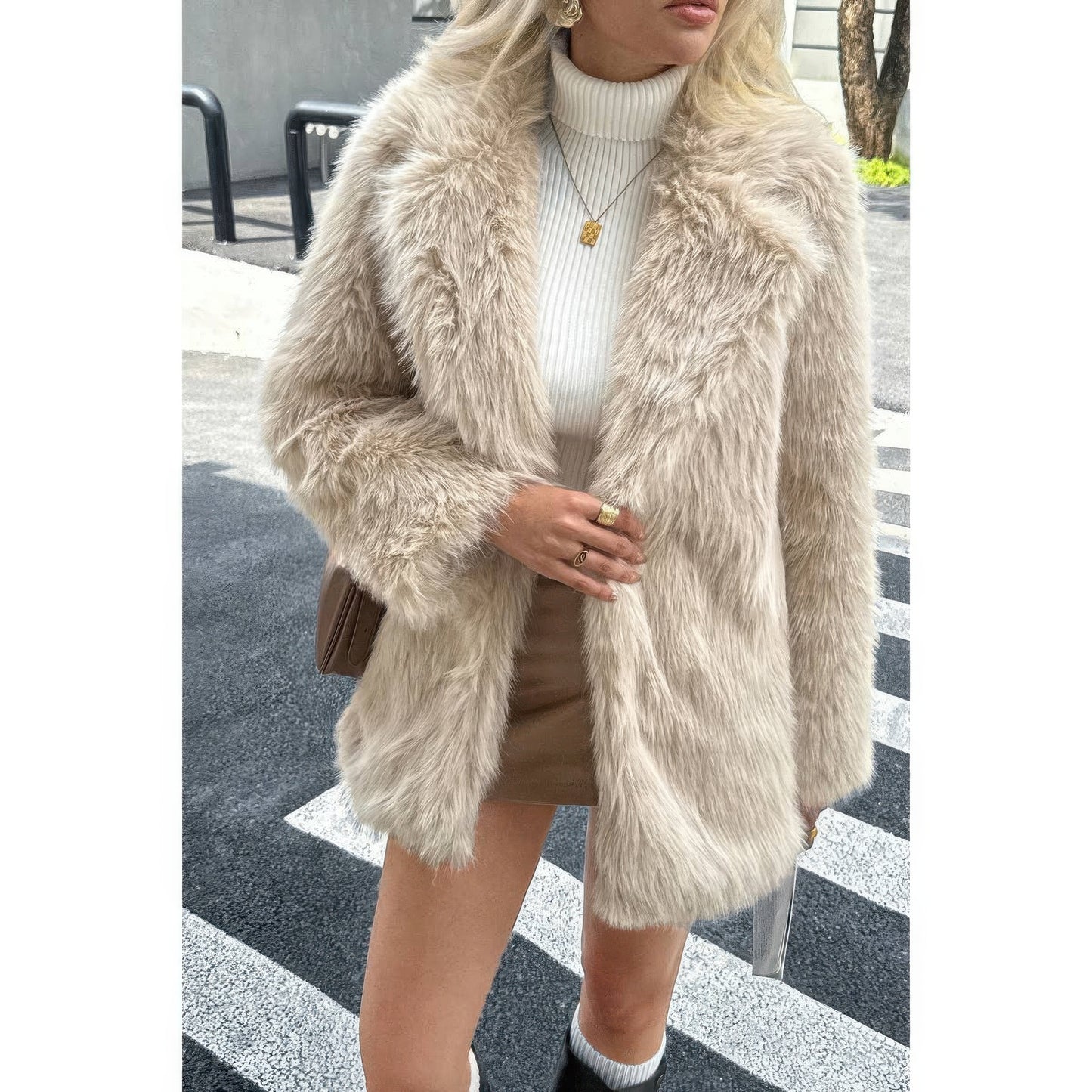 Faux Fur Fuzzy Fleece Lapel Open Front Coat  Shop One Place