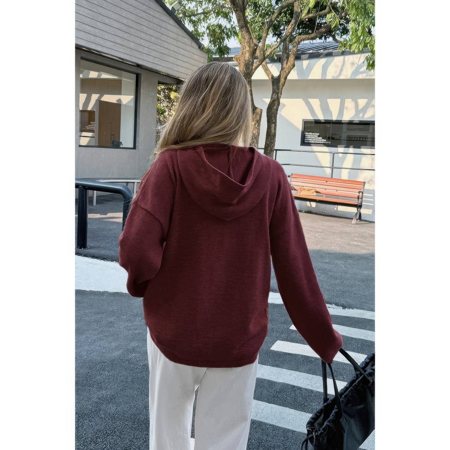 Solid Knit Long Sleeve Loose Hooded Sweater  Shop One Place