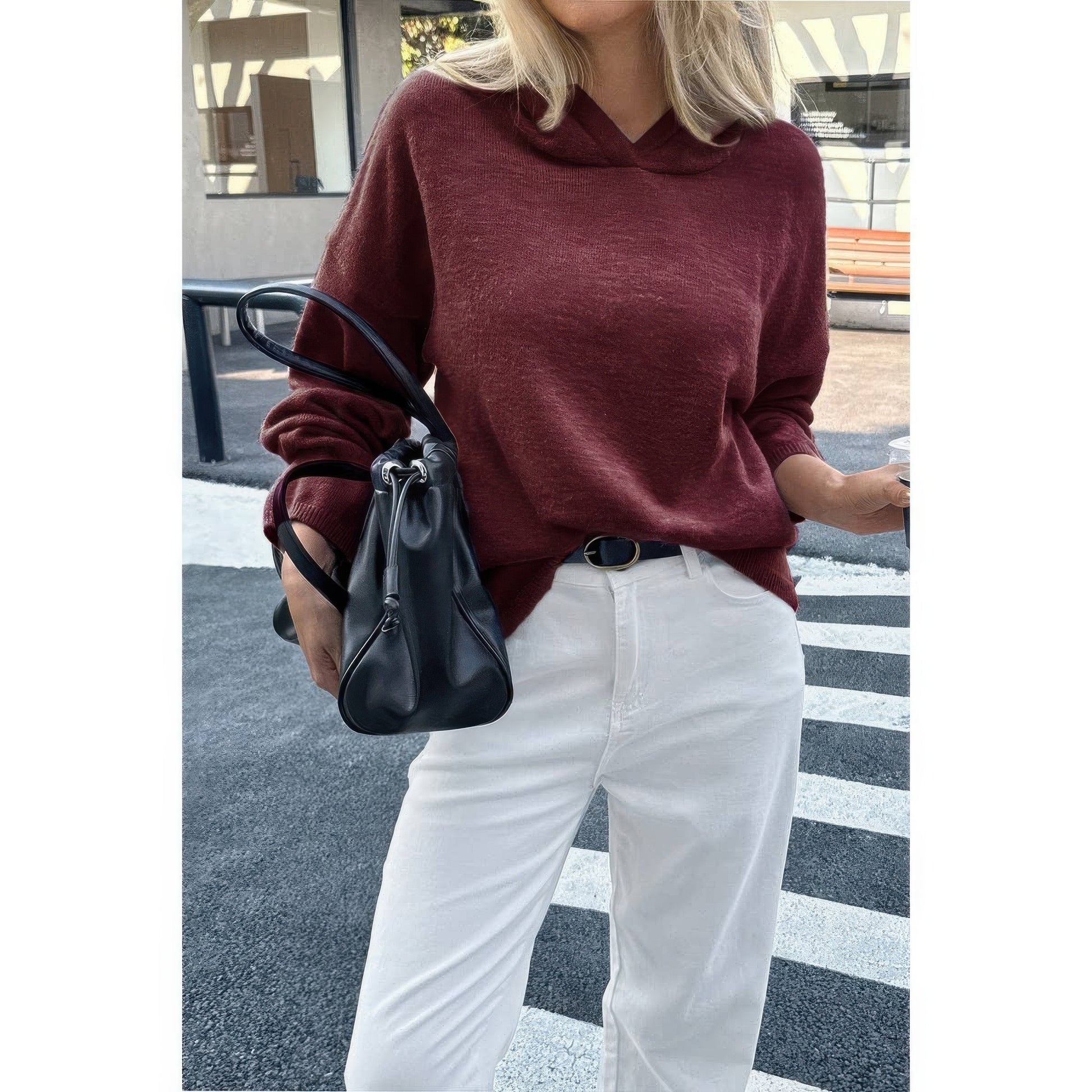 Solid Knit Long Sleeve Loose Hooded Sweater  Shop One Place