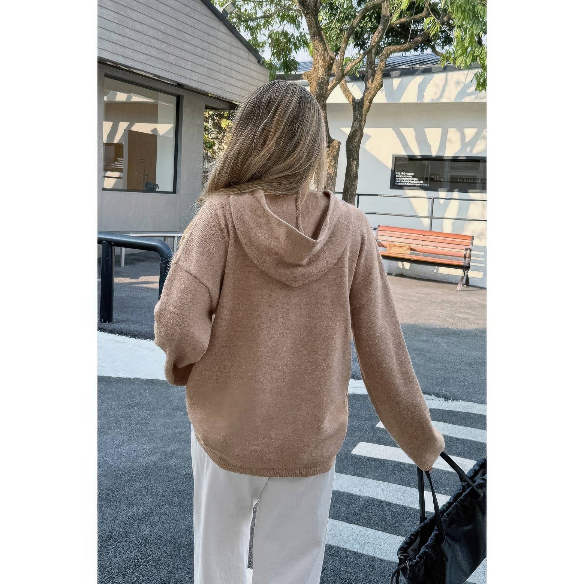 Solid Knit Long Sleeve Loose Hooded Sweater  Shop One Place