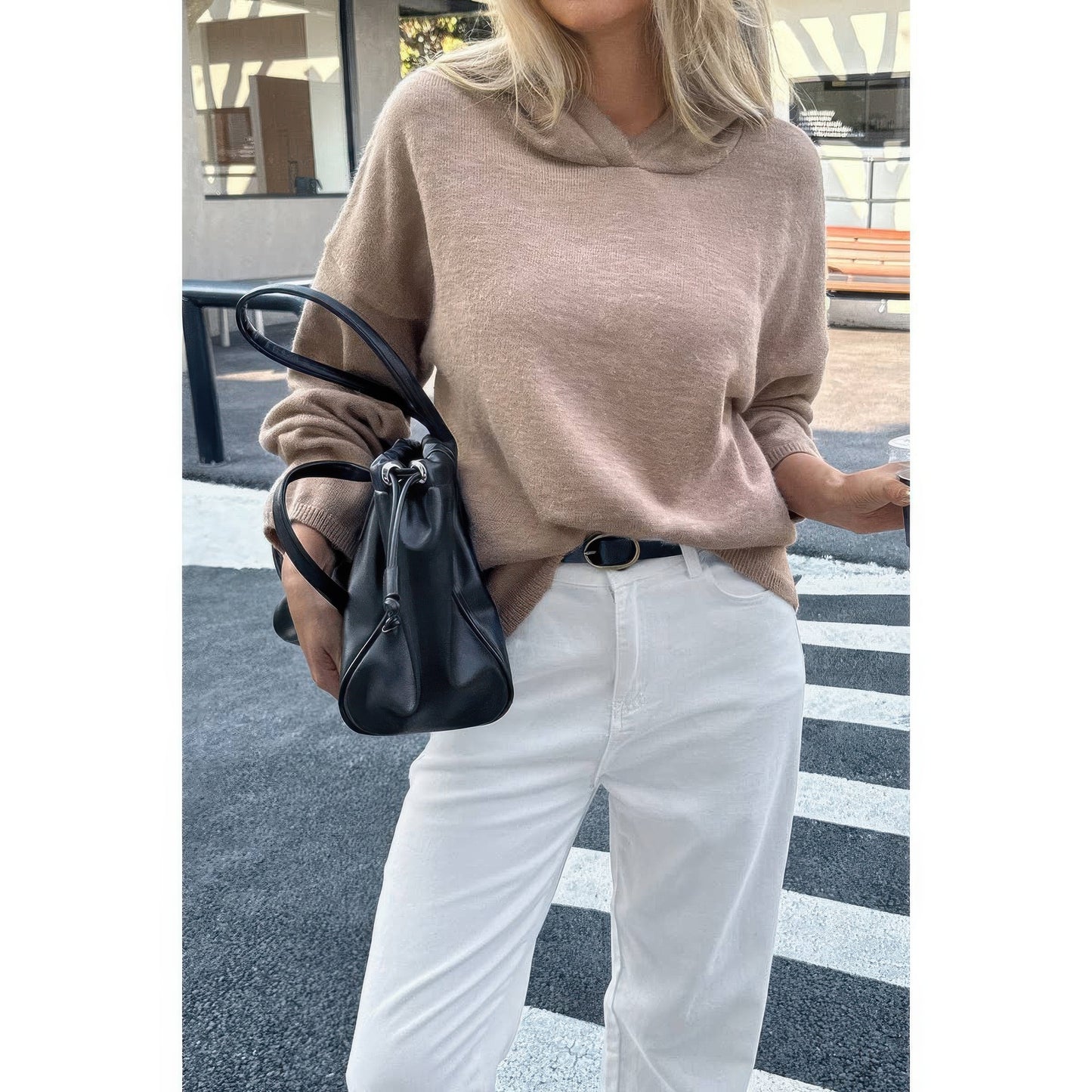 Solid Knit Long Sleeve Loose Hooded Sweater  Shop One Place