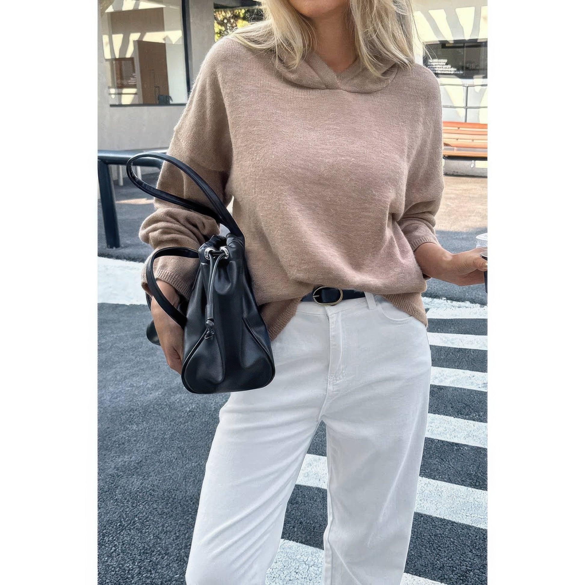 Solid Knit Long Sleeve Loose Hooded Sweater  Shop One Place