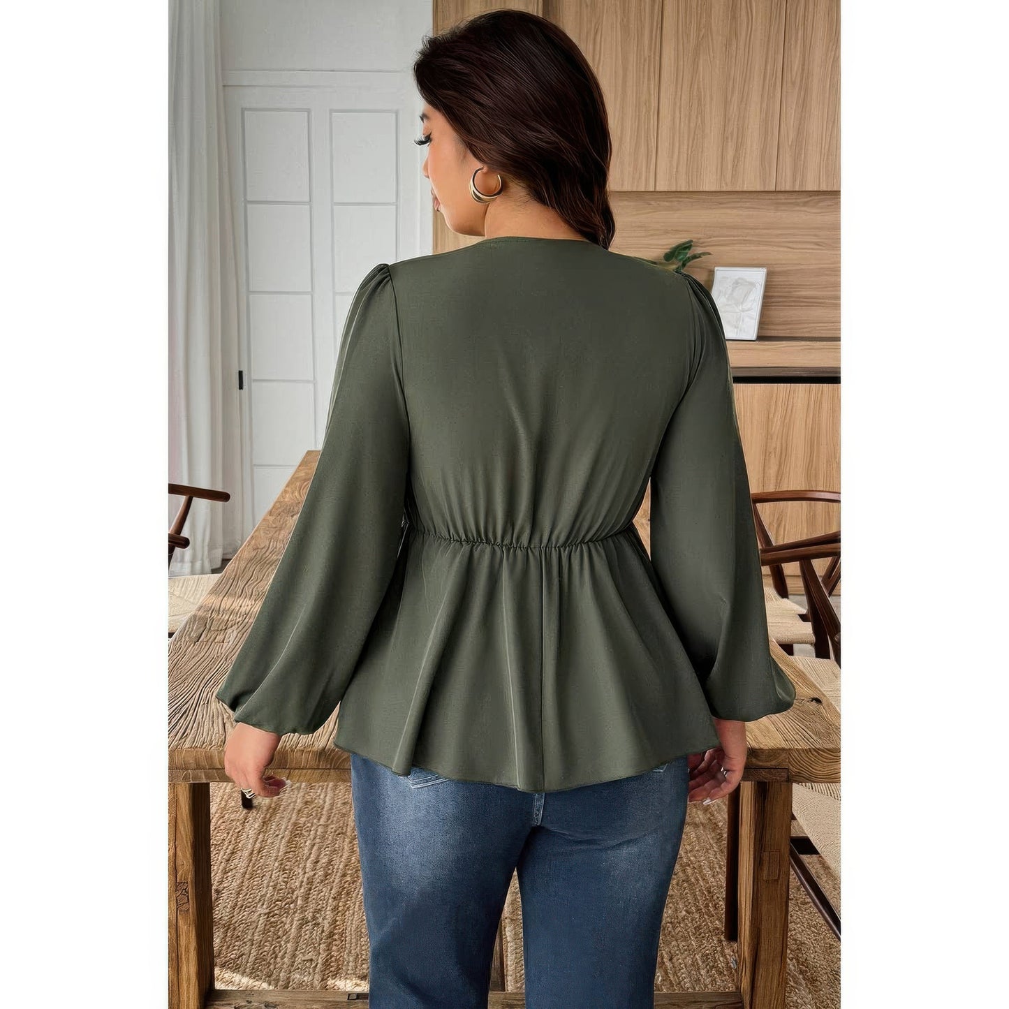 Plus Size Solid V Neck Lace Patchwork Shirt  Shop One Place