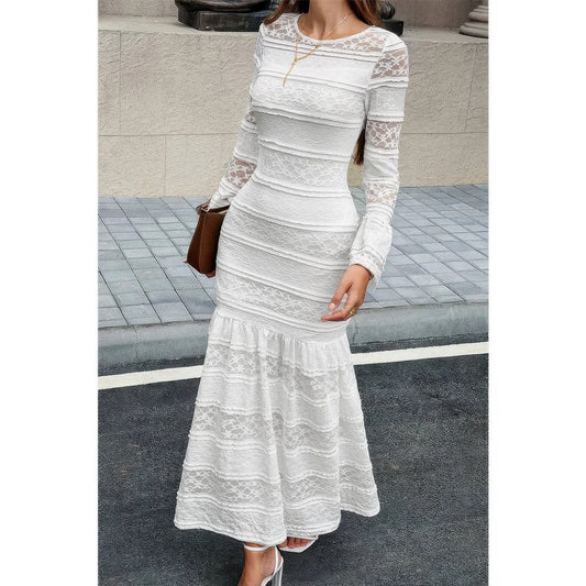 Lace Mermaid Round Neck Solid Maxi Dress  Shop One Place