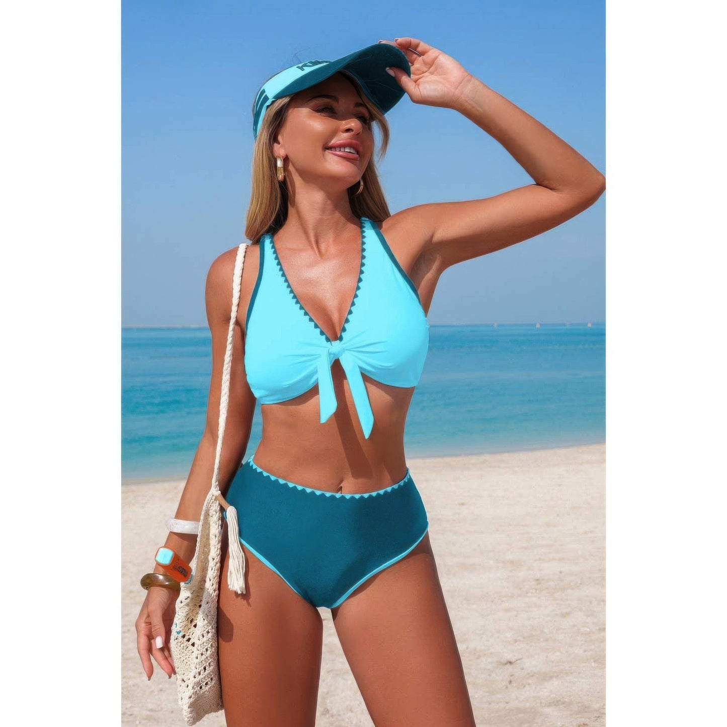 Two Piece Tie Knot Contrast High Waisted Bikini  Shop One Place