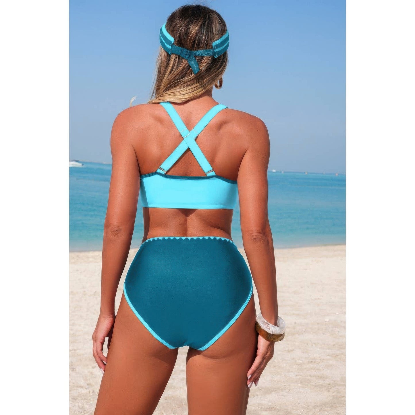Two Piece Tie Knot Contrast High Waisted Bikini  Shop One Place