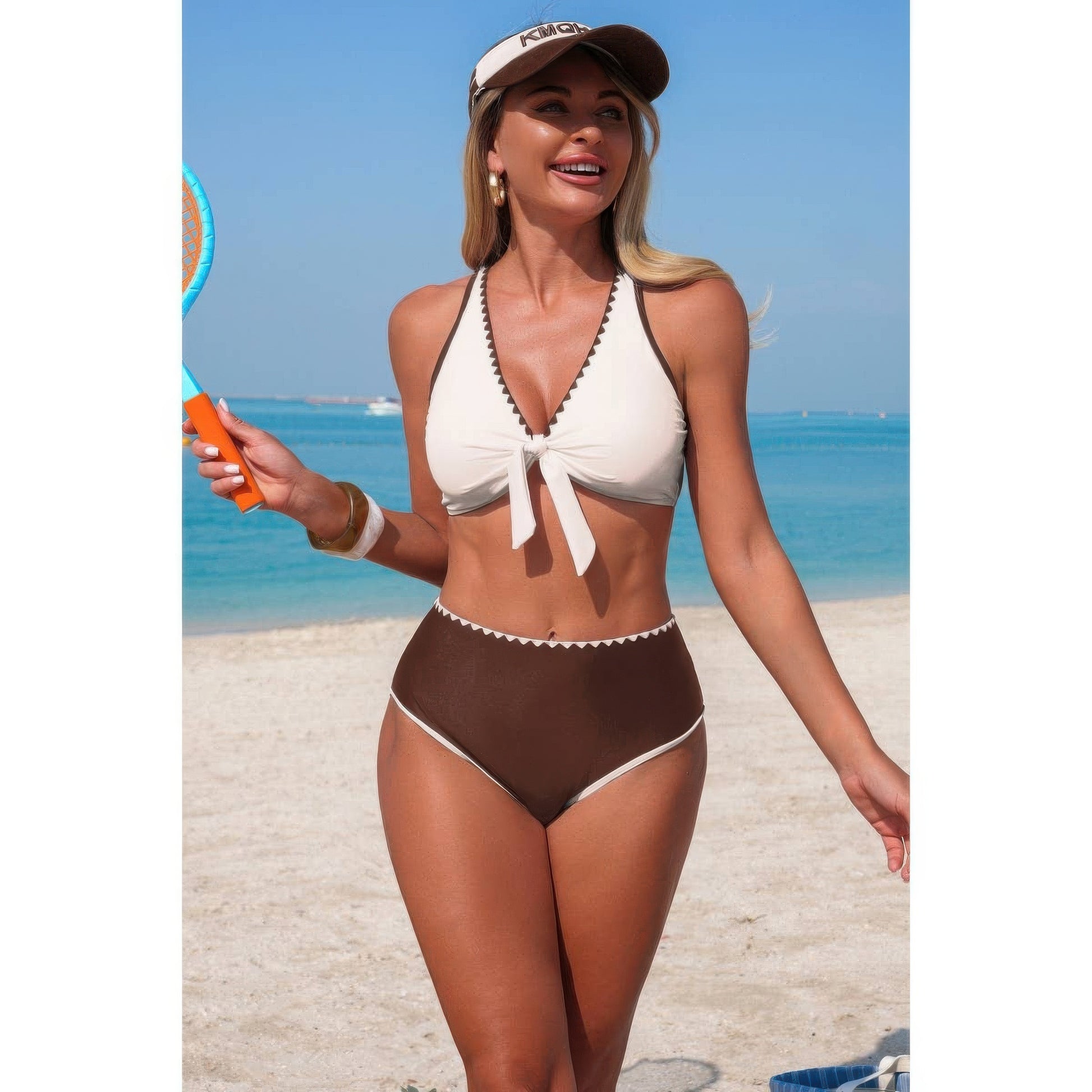 Two Piece Tie Knot Contrast High Waisted Bikini  Shop One Place