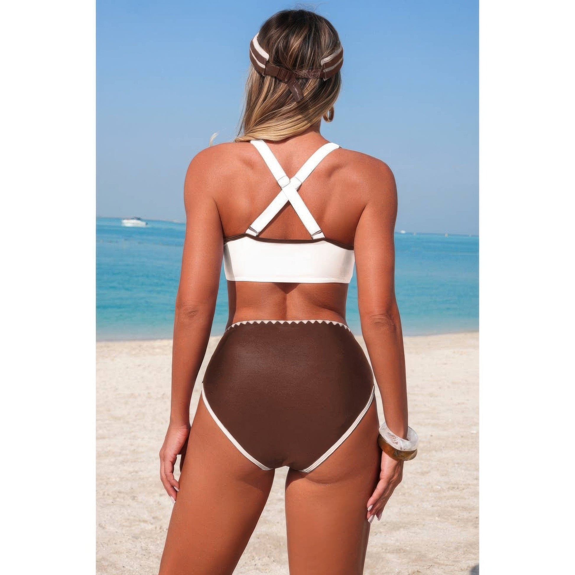 Two Piece Tie Knot Contrast High Waisted Bikini  Shop One Place