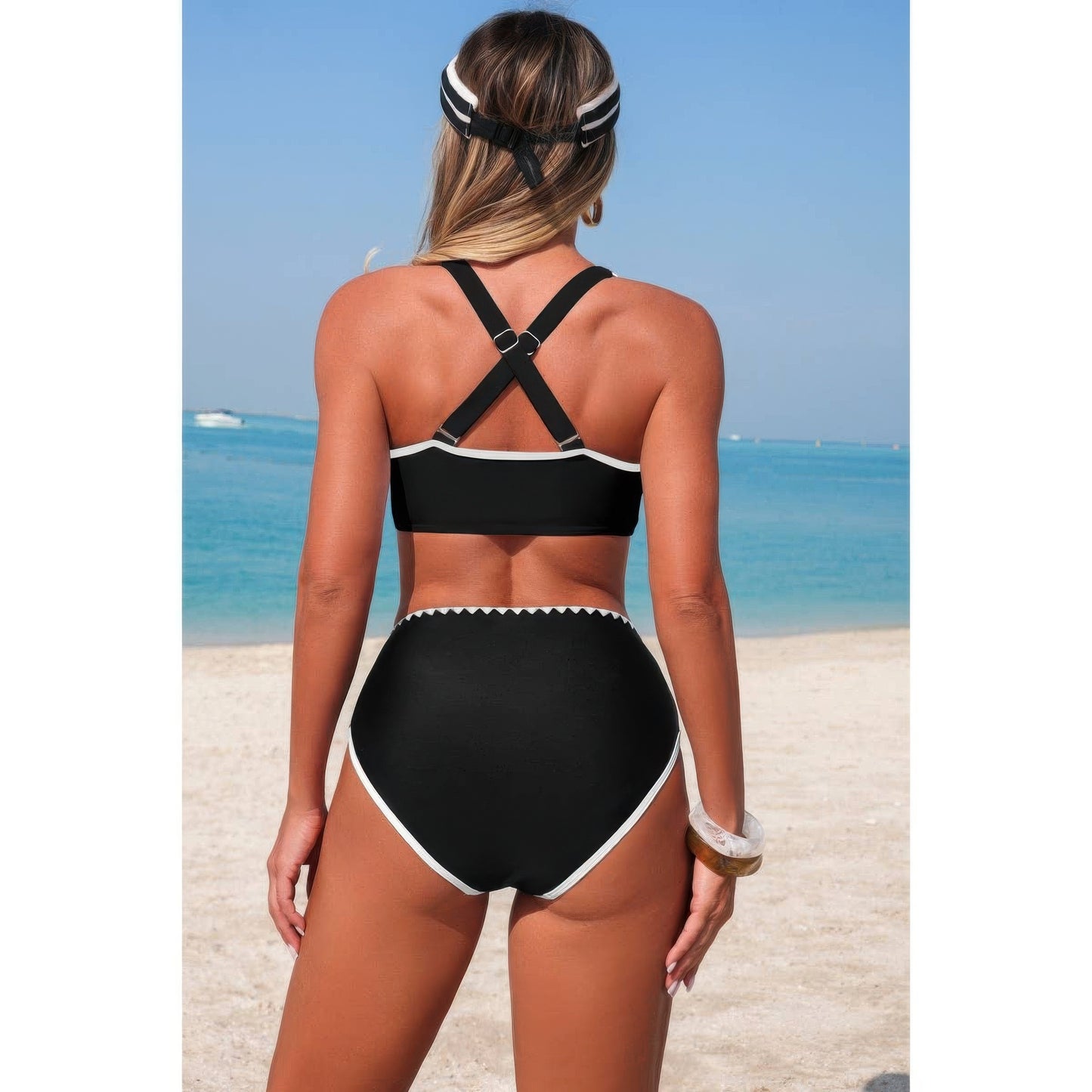 Two Piece Tie Knot Contrast High Waisted Bikini  Shop One Place