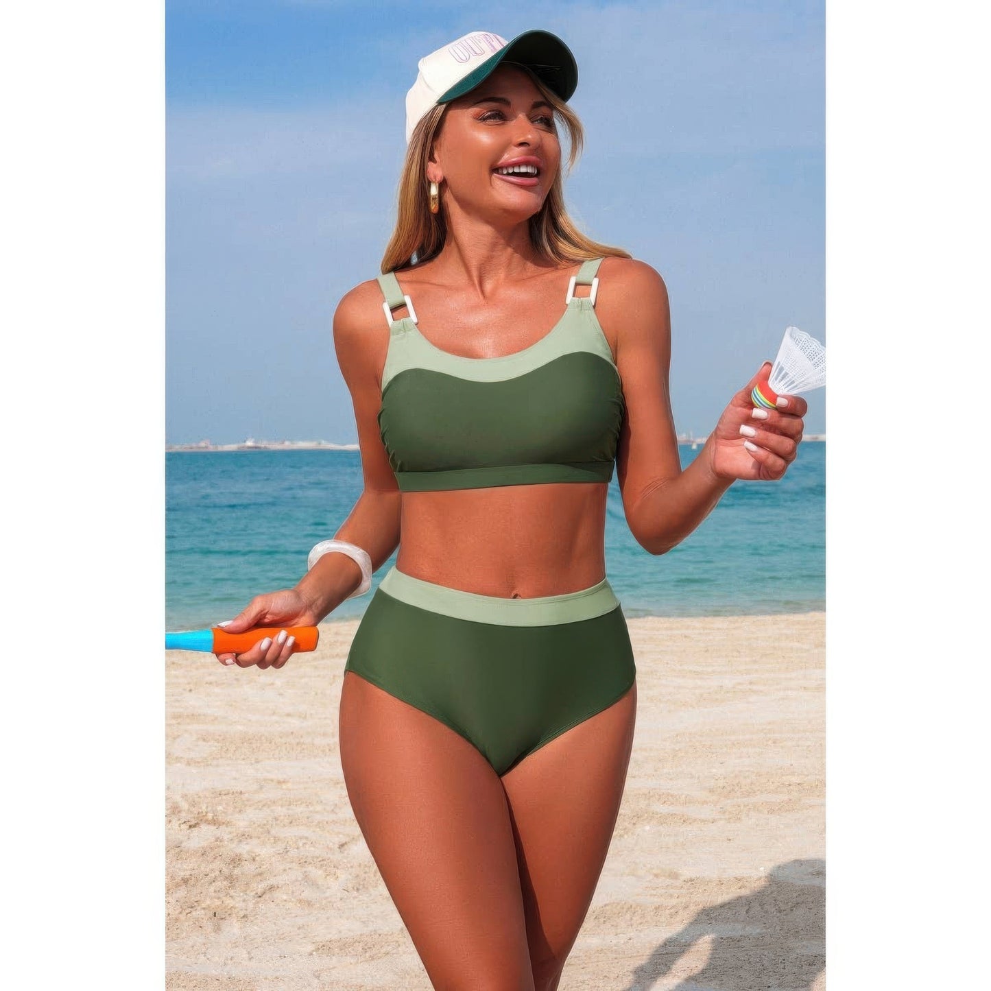 Two Piece Colorblock Sleeveless Back Knot Bikini  Shop One Place