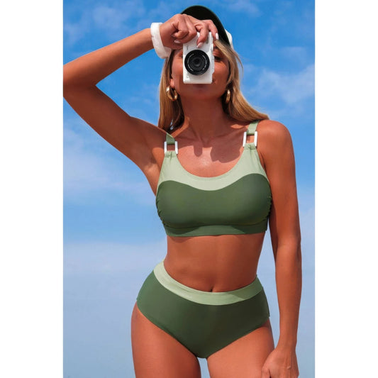 Two Piece Colorblock Sleeveless Back Knot Bikini  Shop One Place