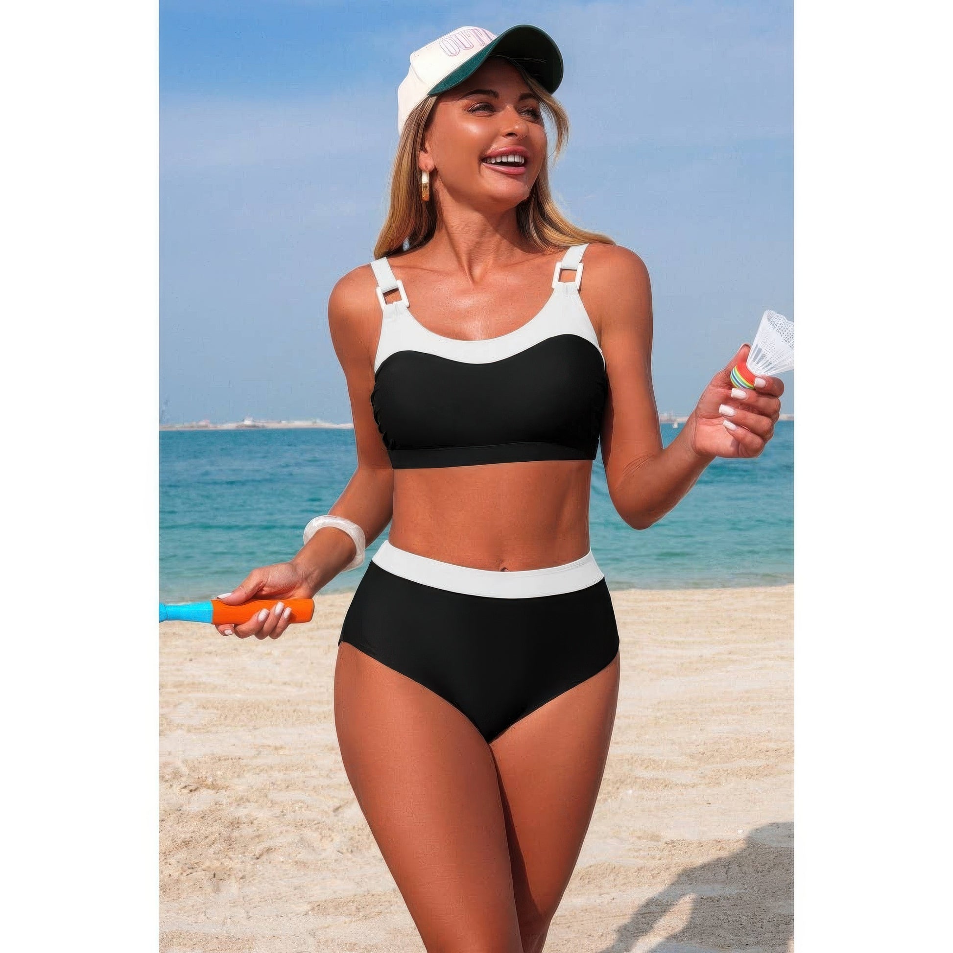 Two Piece Colorblock Sleeveless Back Knot Bikini  Shop One Place