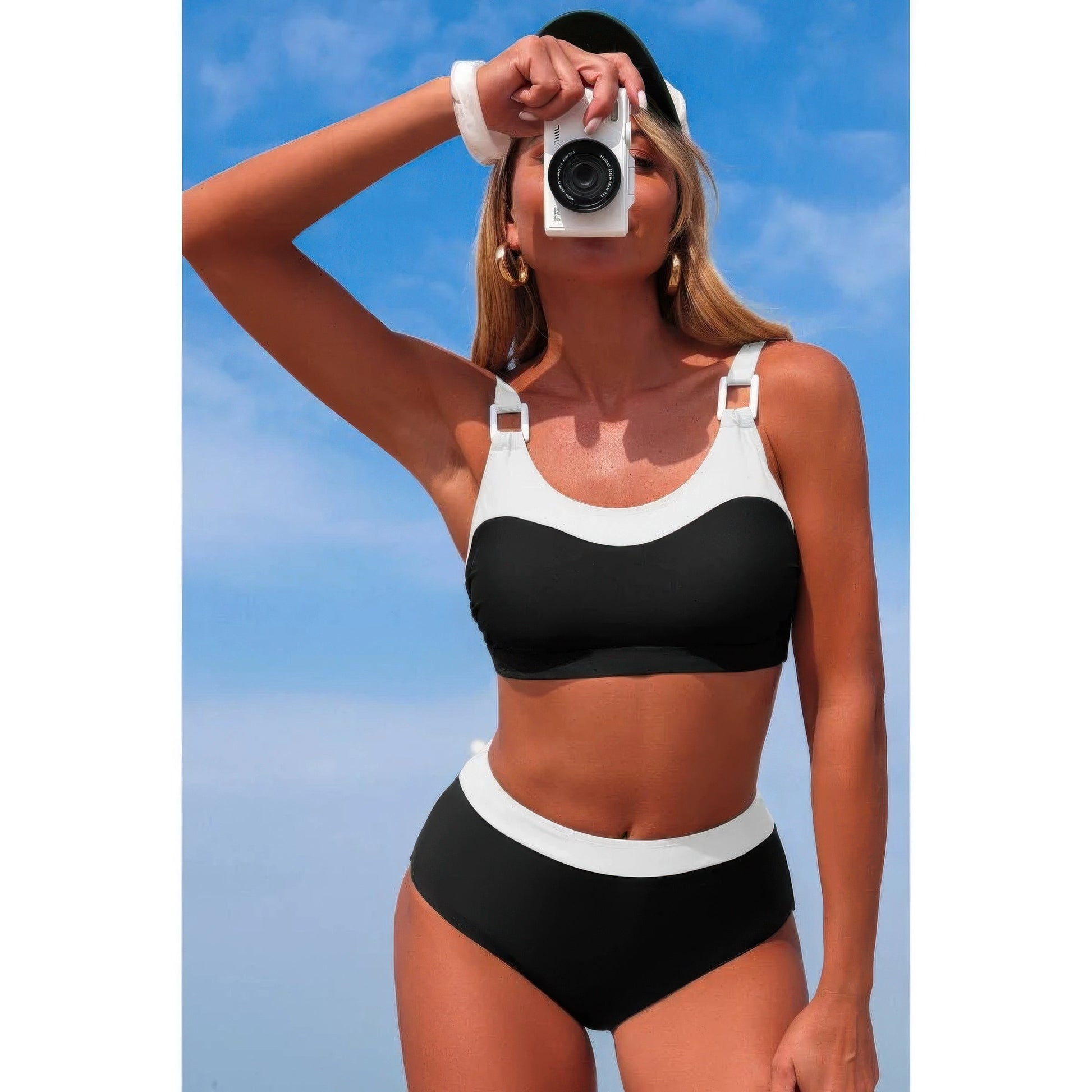 Two Piece Colorblock Sleeveless Back Knot Bikini  Shop One Place