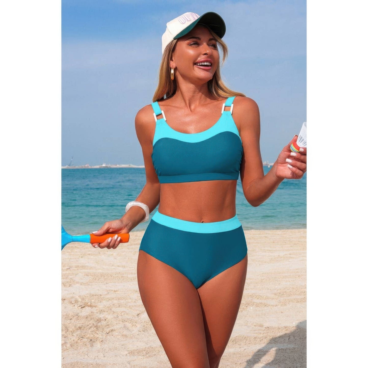 Two Piece Colorblock Sleeveless Back Knot Bikini  Shop One Place