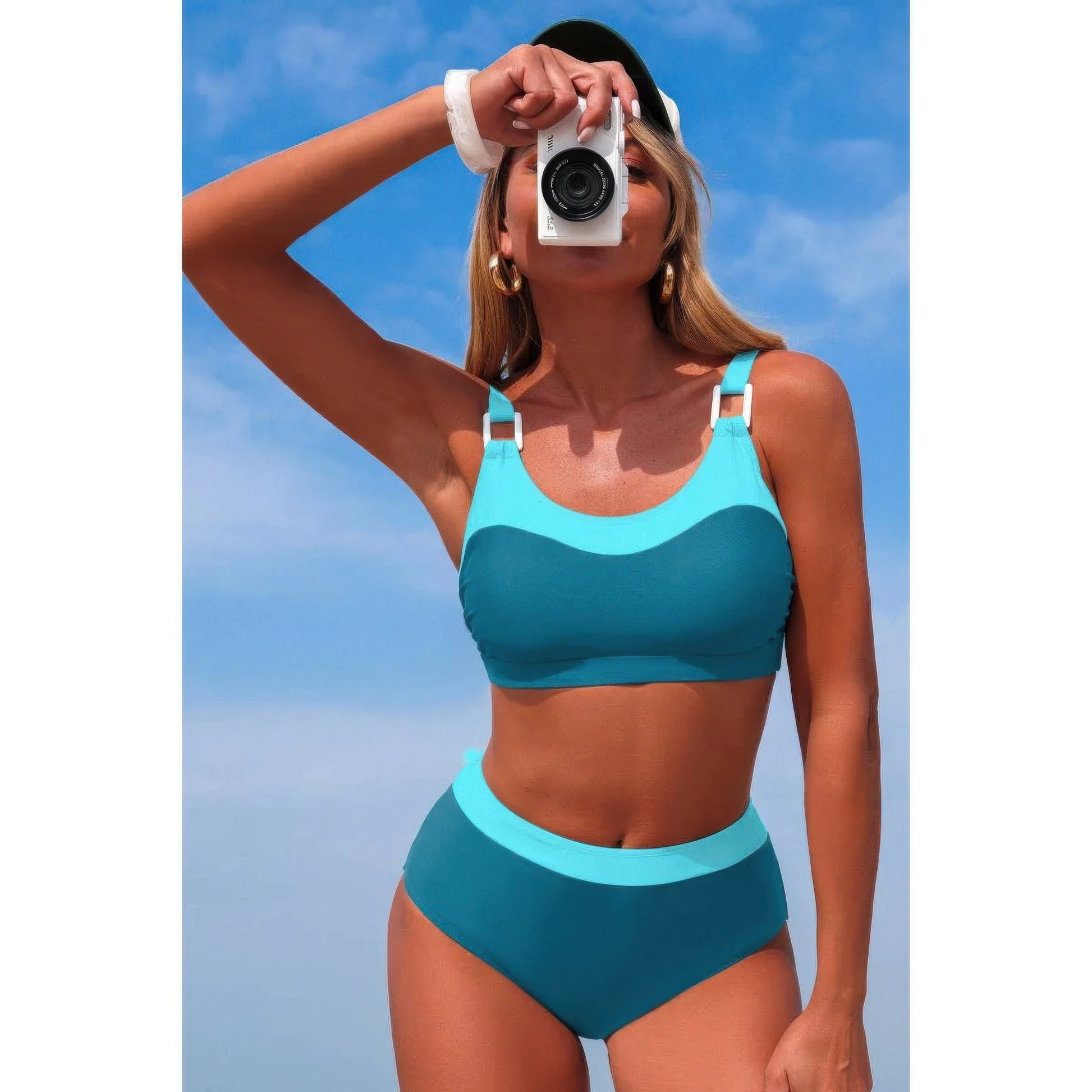 Two Piece Colorblock Sleeveless Back Knot Bikini  Shop One Place