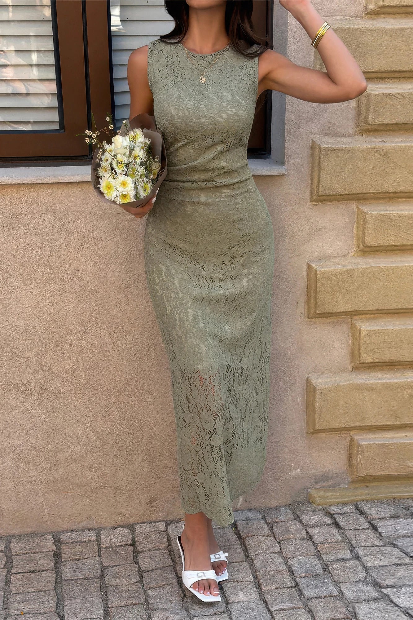 Solid Refined Cocktail Party Lace Midi Ruched Waist Dress  Shop One Place