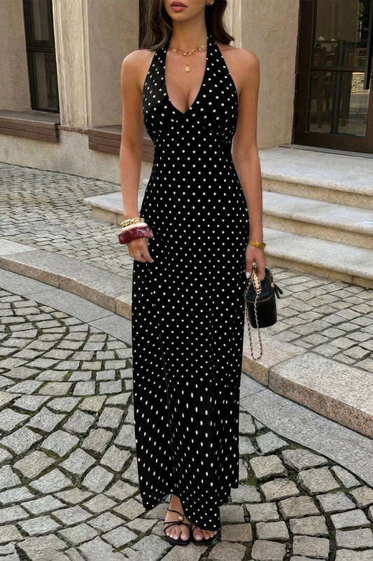 Polkadot Halter Bodycon Sleeveless Long Dress  Shop One Place